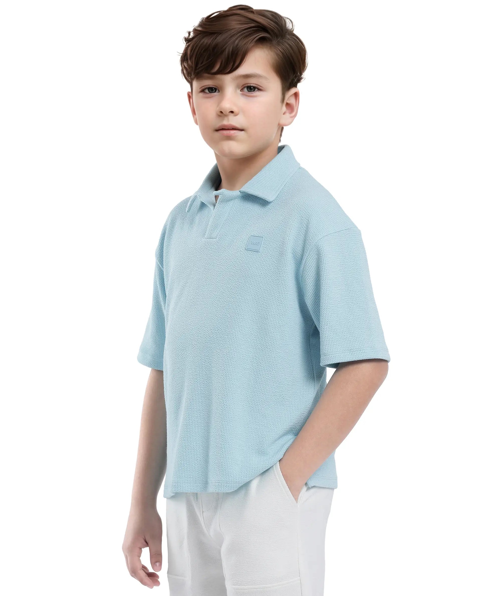 Rare Ones Kids Nisk Pastel Blue Polyester Blend Short Sleeve Polo Collar Solid Polo