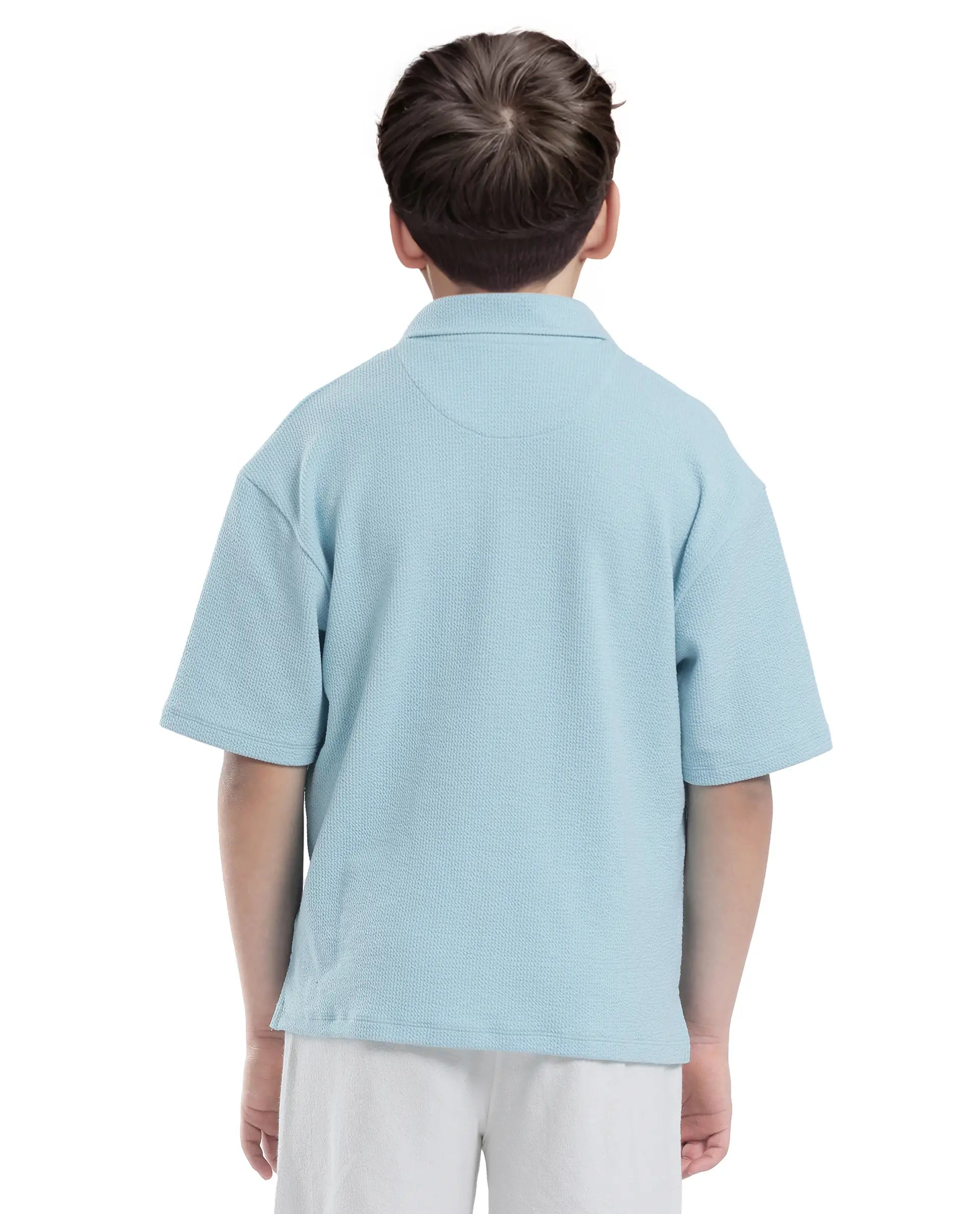Rare Ones Kids Nisk Pastel Blue Polyester Blend Short Sleeve Polo Collar Solid Polo