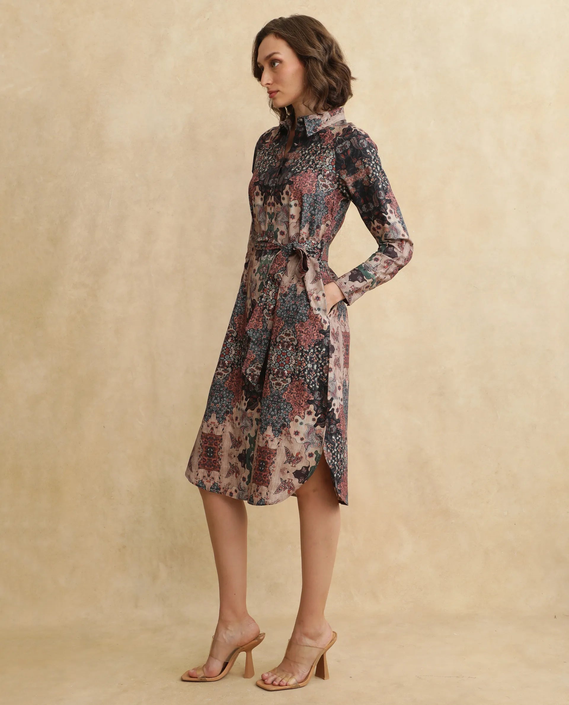 Rareism Women Nitew Dark Multi Raglan Sleeve Dress