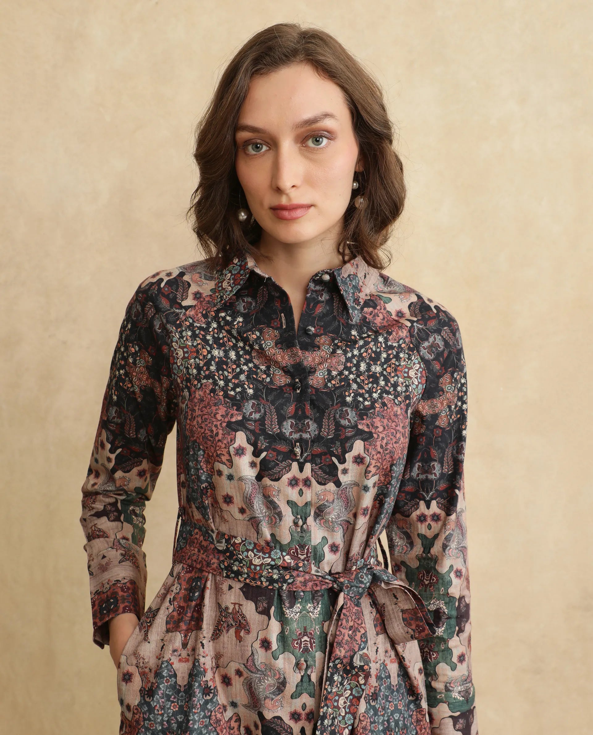 Rareism Women Nitew Dark Multi Raglan Sleeve Dress