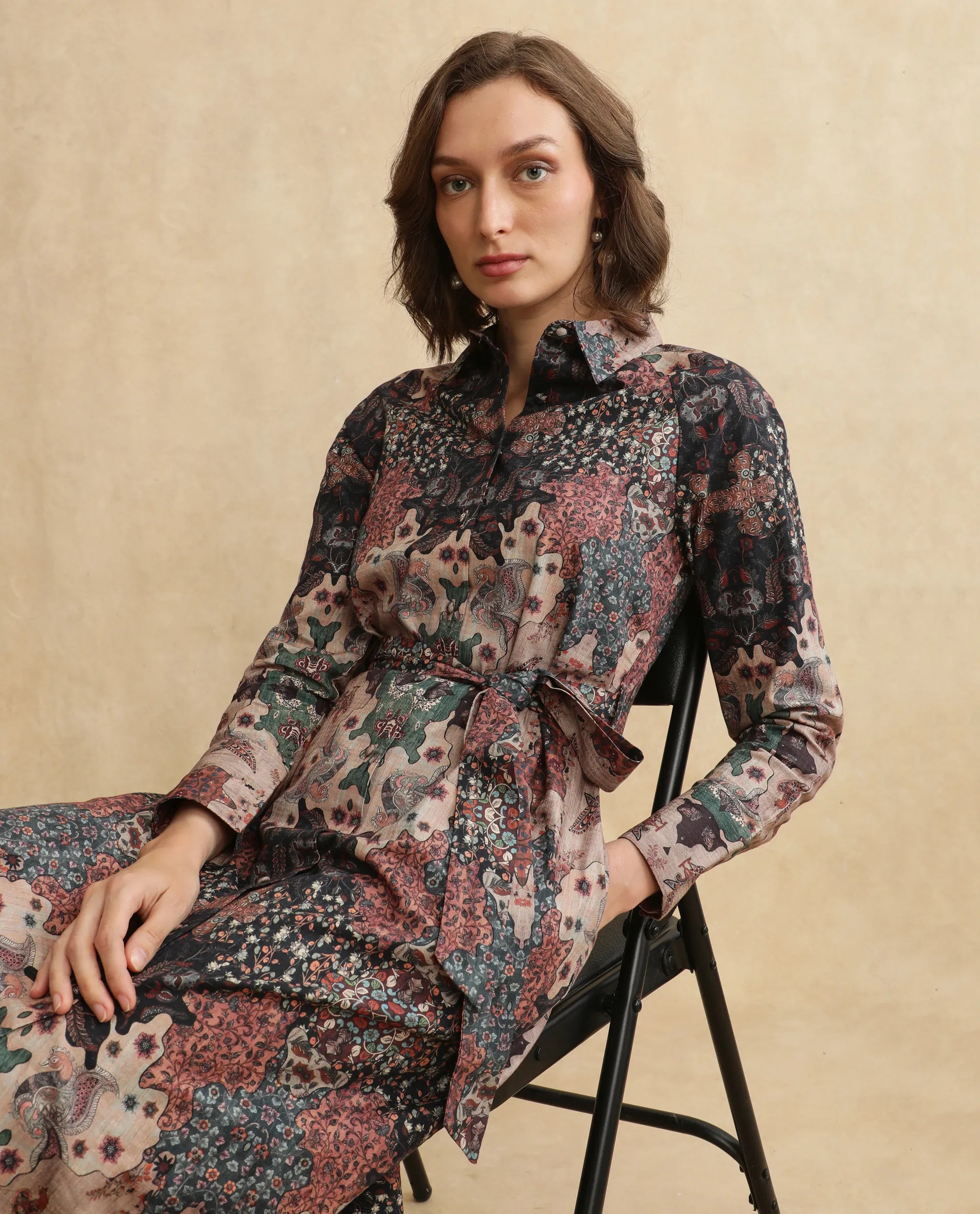 Rareism Women Nitew Dark Multi Raglan Sleeve Dress