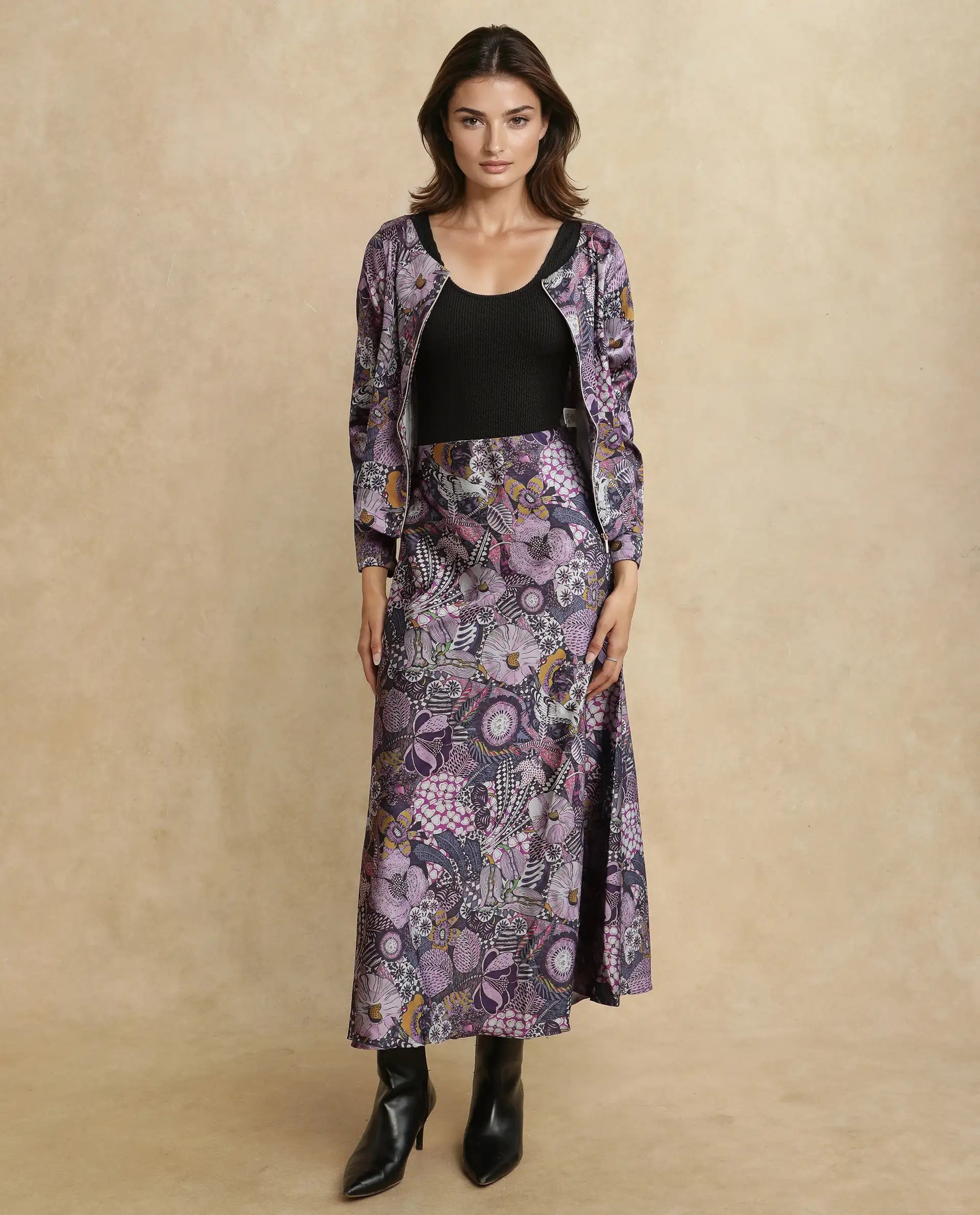 Rareism Women Niyan Multi Satin Ankle Length Abstract Print Skirt