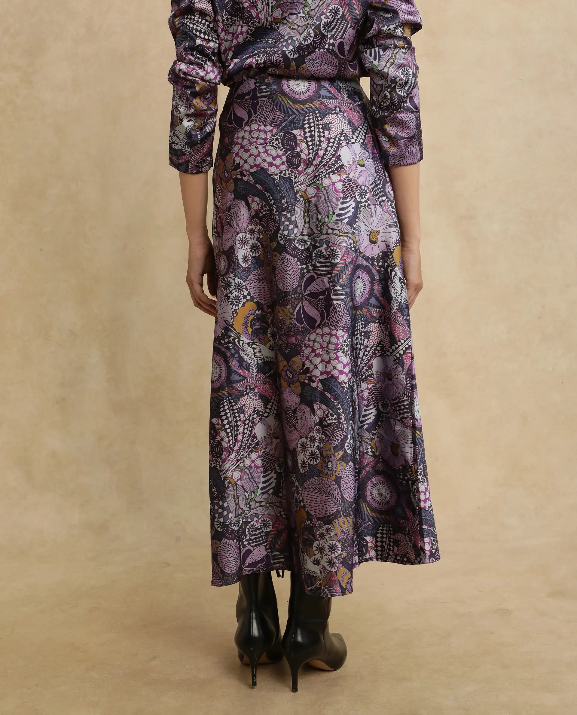 Rareism Women Niyan Multi Satin Ankle Length Abstract Print Skirt