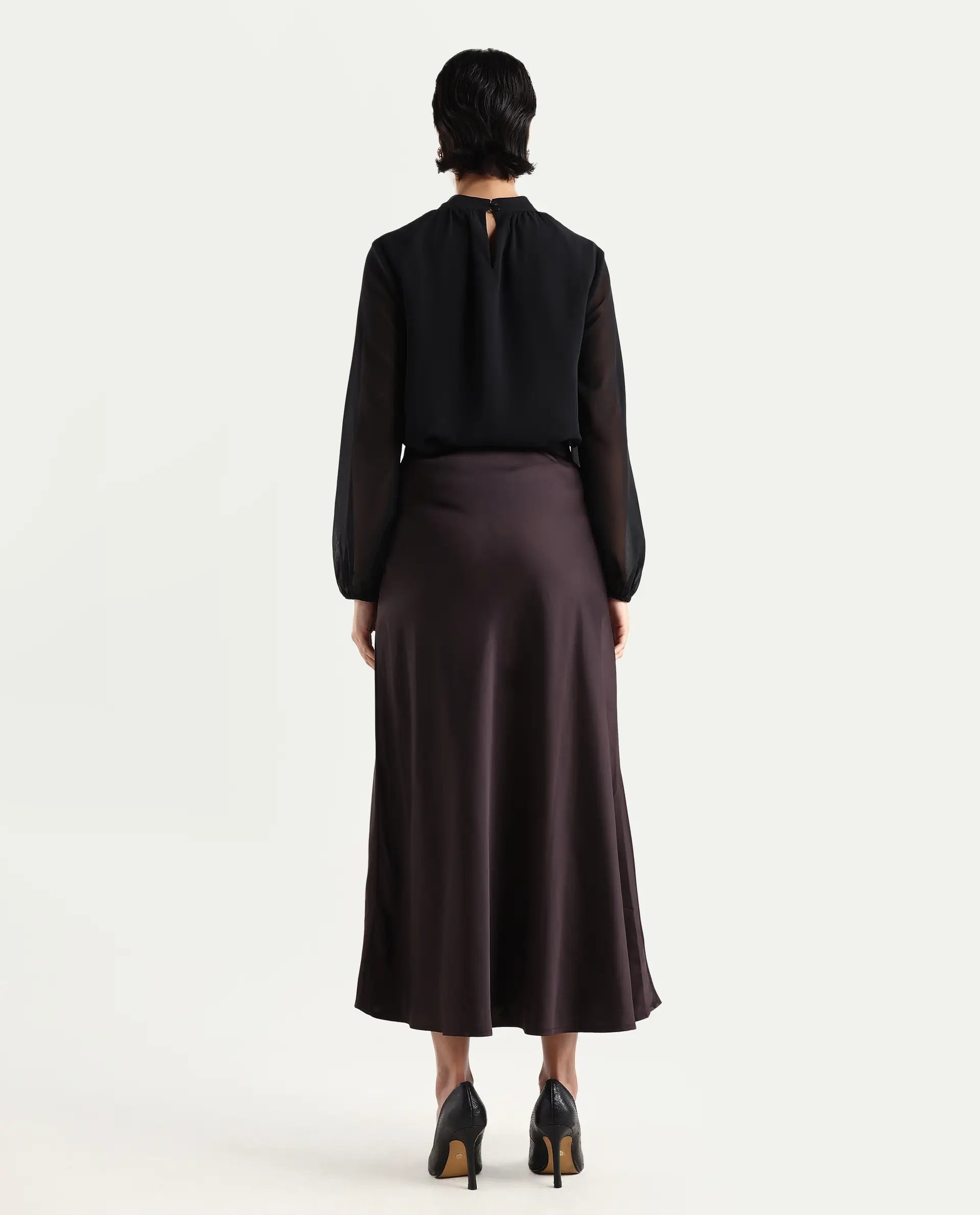 Rareism Women's Niyano Brown Polyester A-Line Skirt