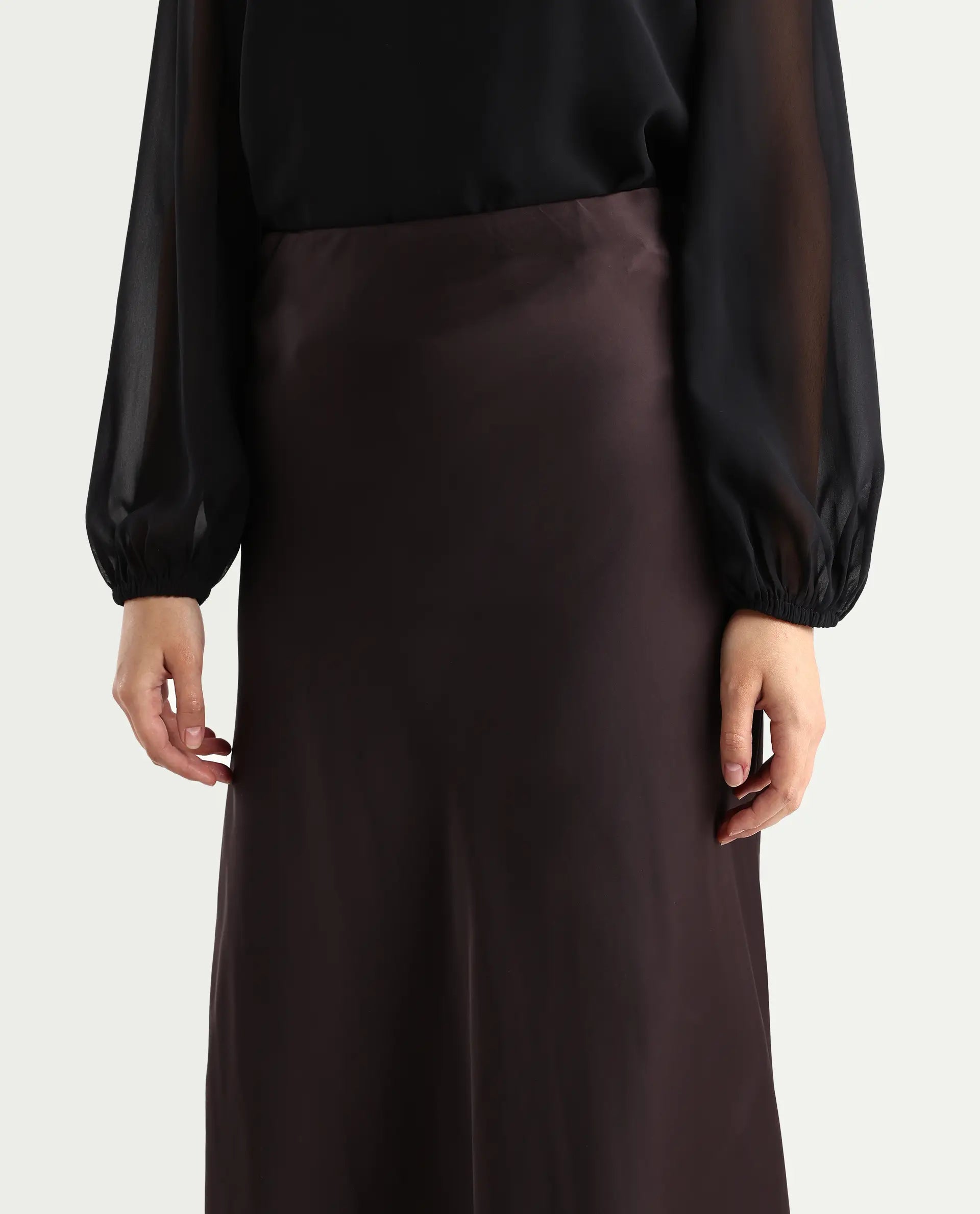 Rareism Women's Niyano Brown Polyester A-Line Skirt