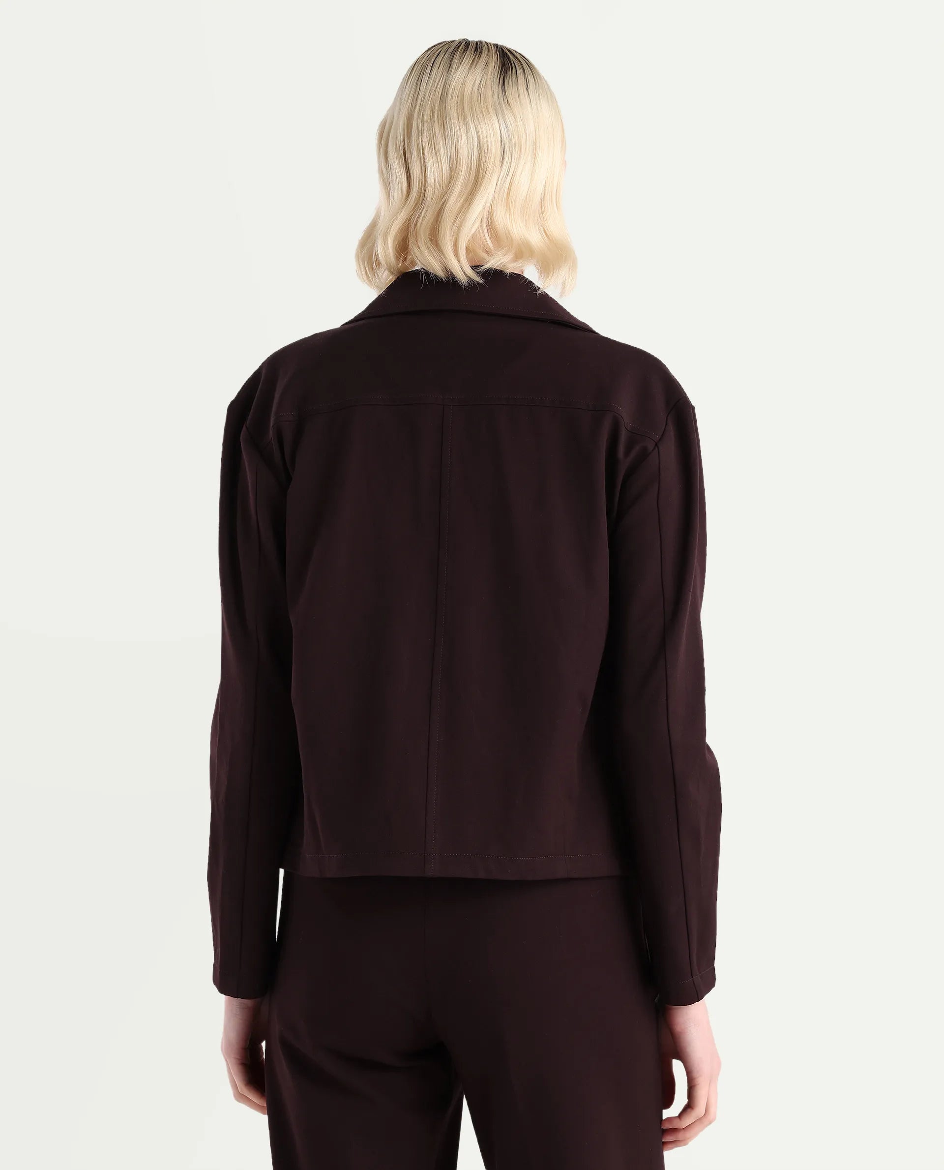Rareism Women's Nizloz Maroon Polyester Blend Spread Collar Regular Plain Jacket