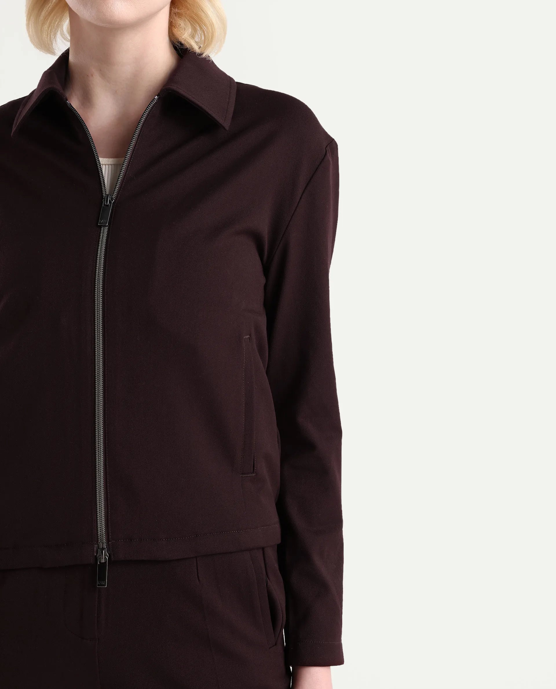 Rareism Women's Nizloz Maroon Polyester Blend Spread Collar Regular Plain Jacket