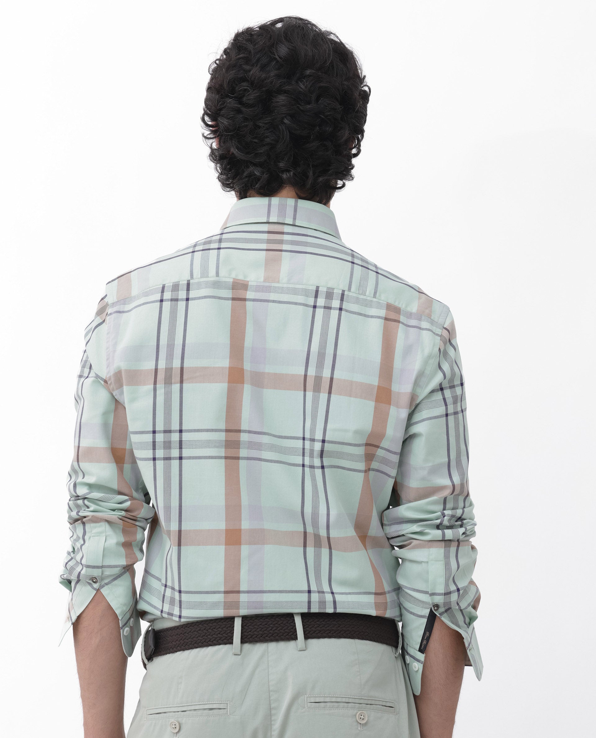 Rare Rabbit Mens Noan Dusky Green Full Sleeve Multicolor Windowpane Checks Shirt