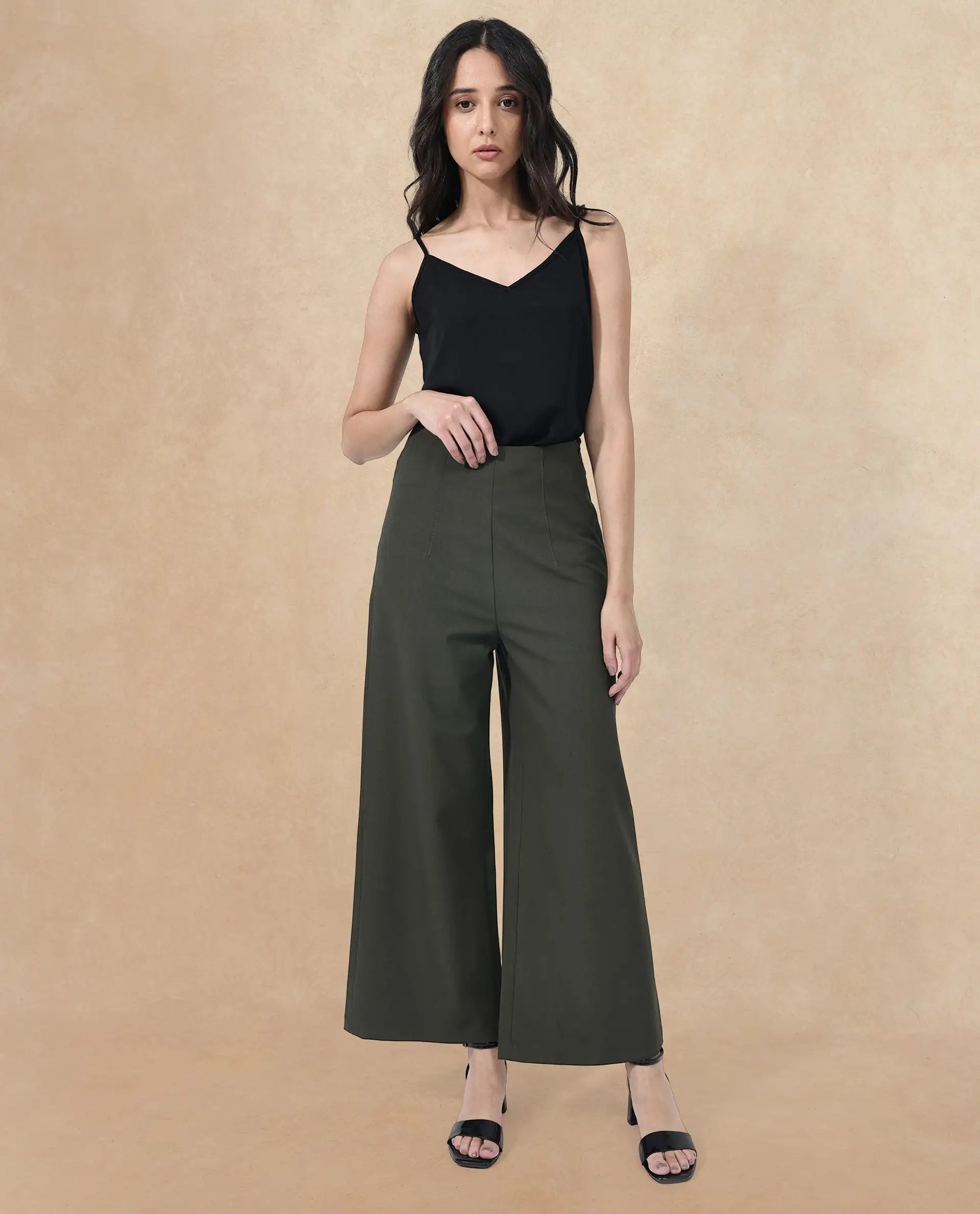 Rareism Women Noahti Green Cotton Fabric Trouser