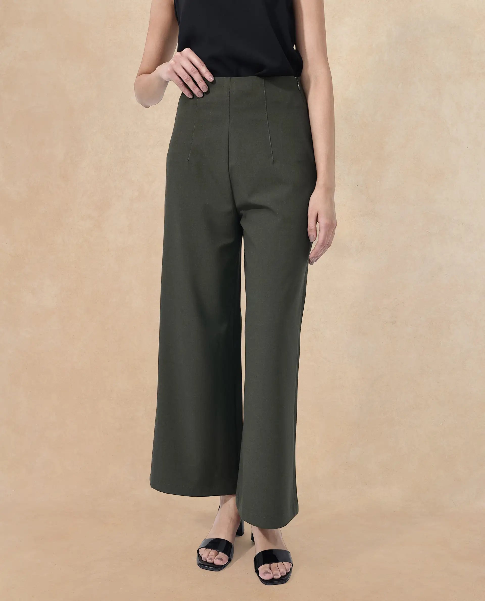 Rareism Women Noahti Green Cotton Fabric Trouser