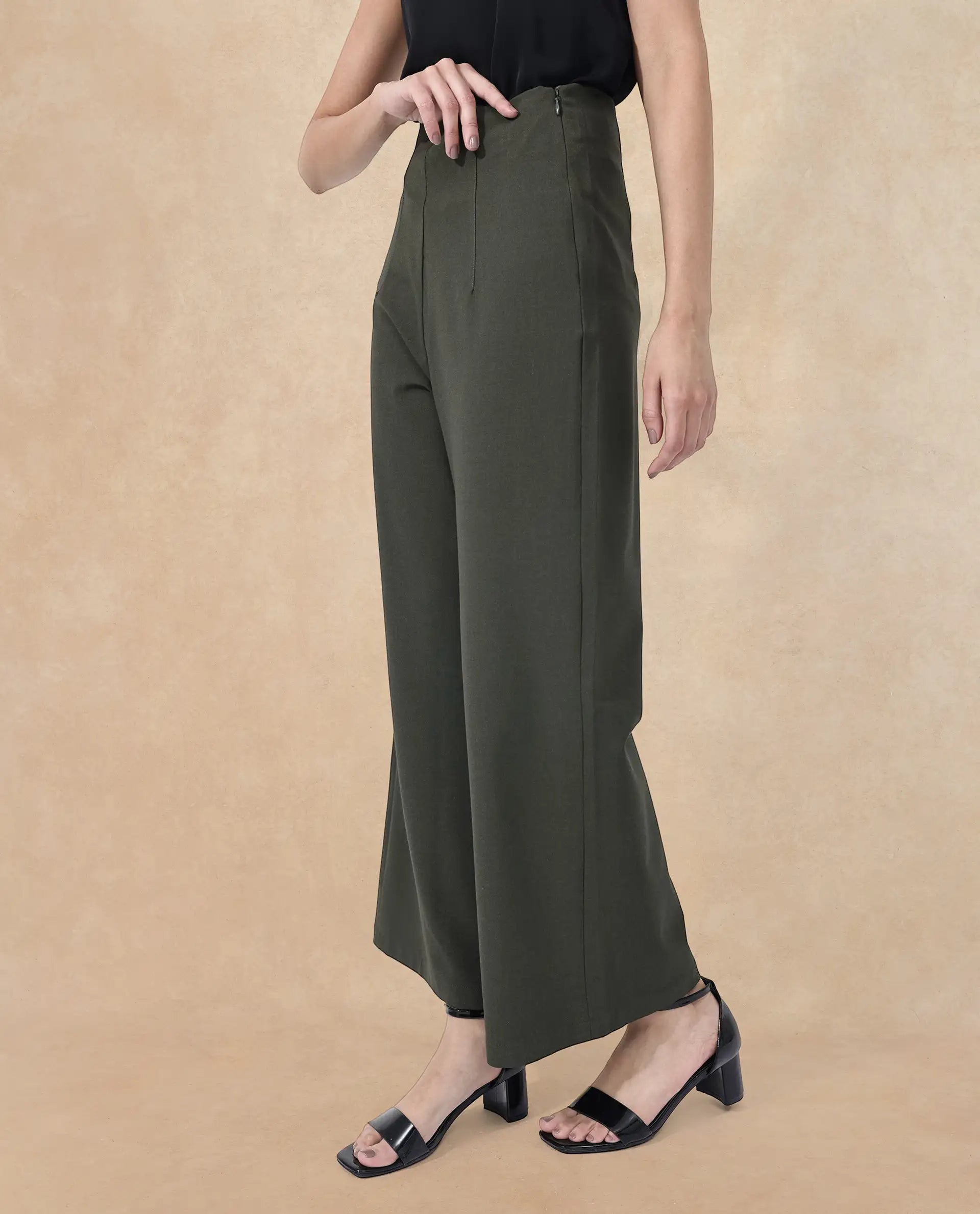 Rareism Women Noahti Green Cotton Fabric Trouser