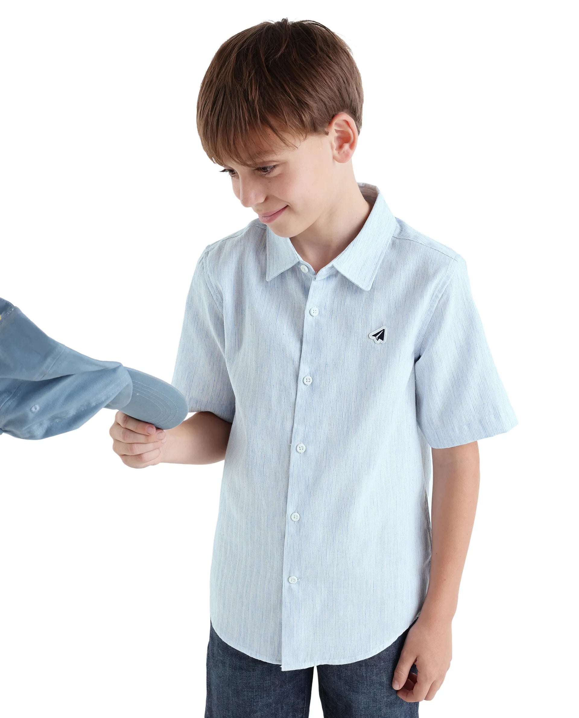 Rare Ones Kids Nobil Light Blue Linen Blend Button Closure Regular Fit Shirt