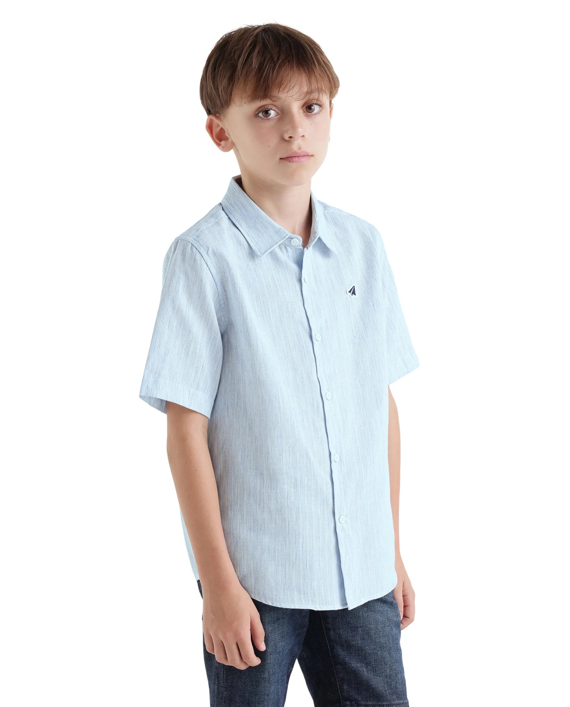 Rare Ones Kids Nobil Light Blue Linen Blend Button Closure Regular Fit Shirt