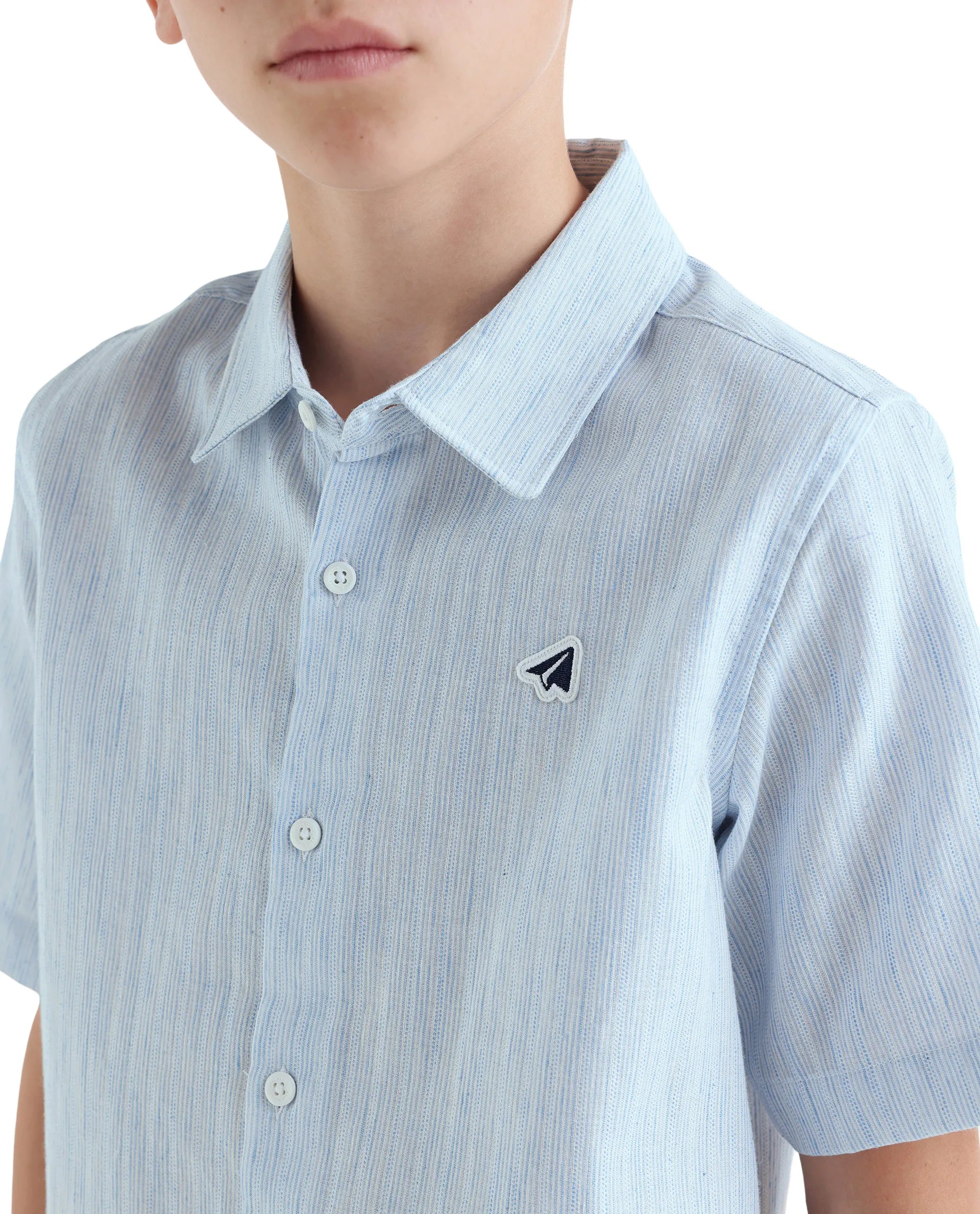 Rare Ones Kids Nobil Light Blue Linen Blend Button Closure Regular Fit Shirt