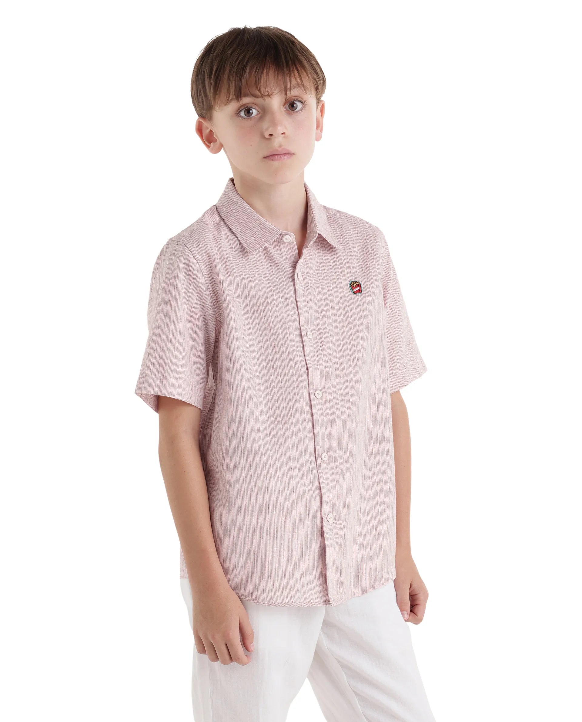 Rare Ones Kids Nobil Light Pink Linen Blend Button Closure Regular Fit Shirt