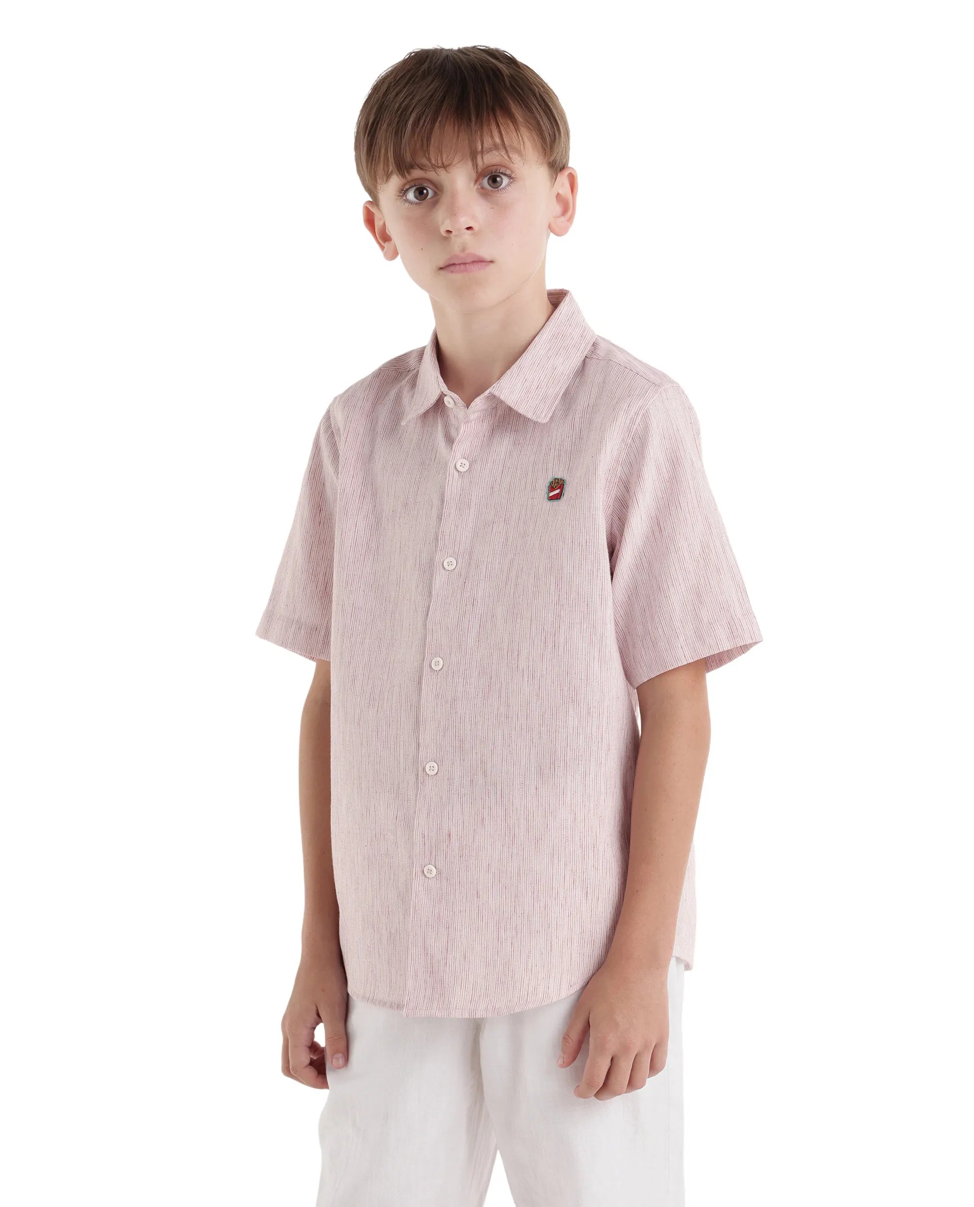 Rare Ones Kids Nobil Light Pink Linen Blend Button Closure Regular Fit Shirt