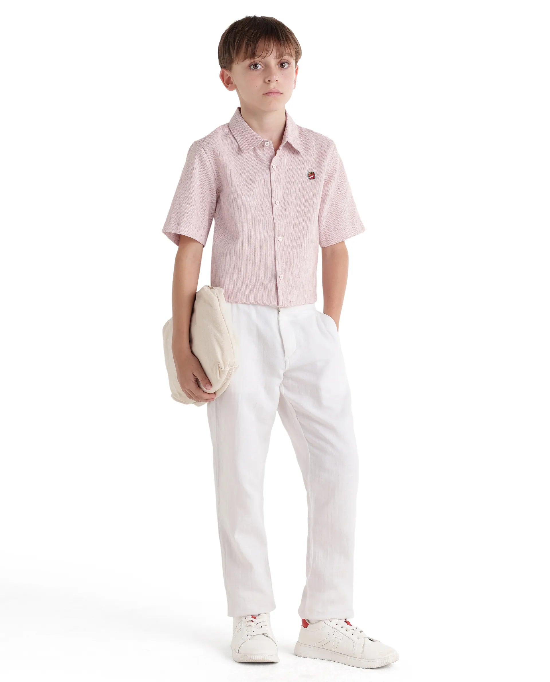Rare Ones Kids Nobil Light Pink Linen Blend Button Closure Regular Fit Shirt