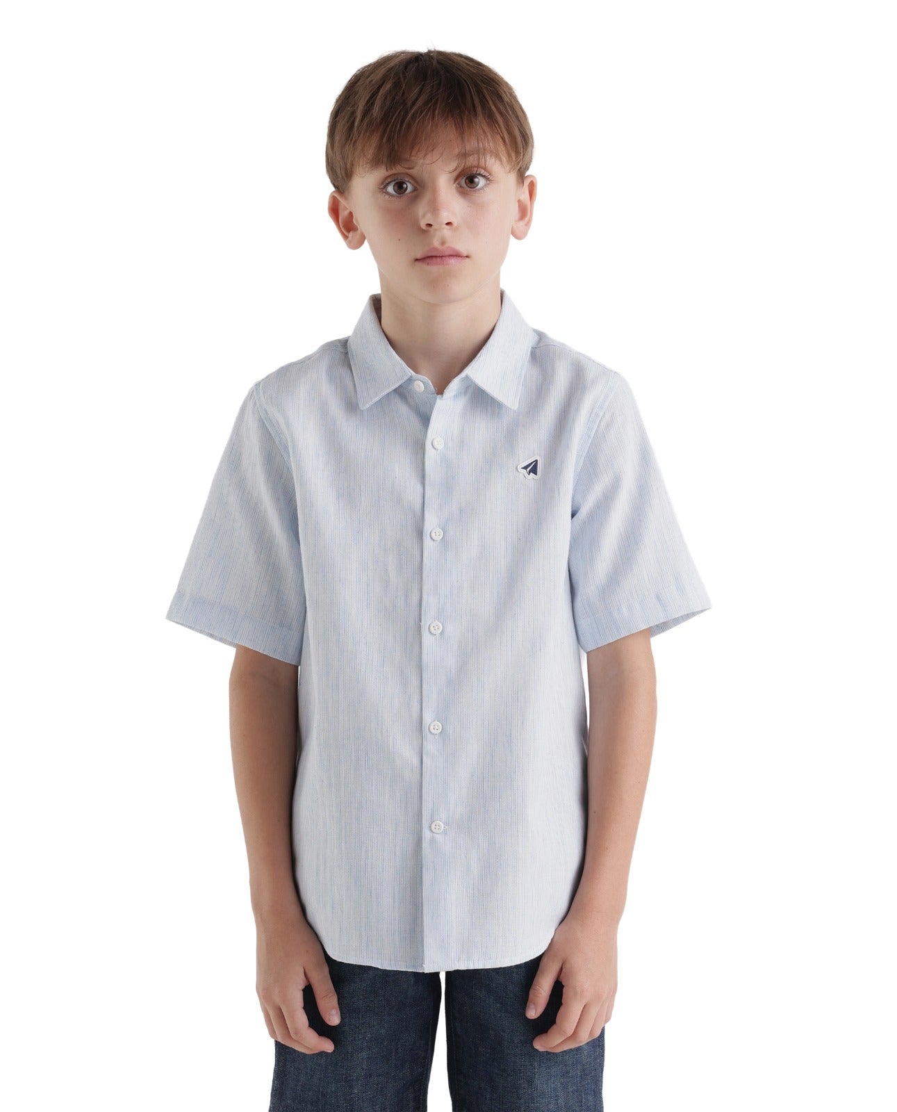 Rare Ones Kids Nobil Light Blue Linen Blend Button Closure Regular Fit Shirt