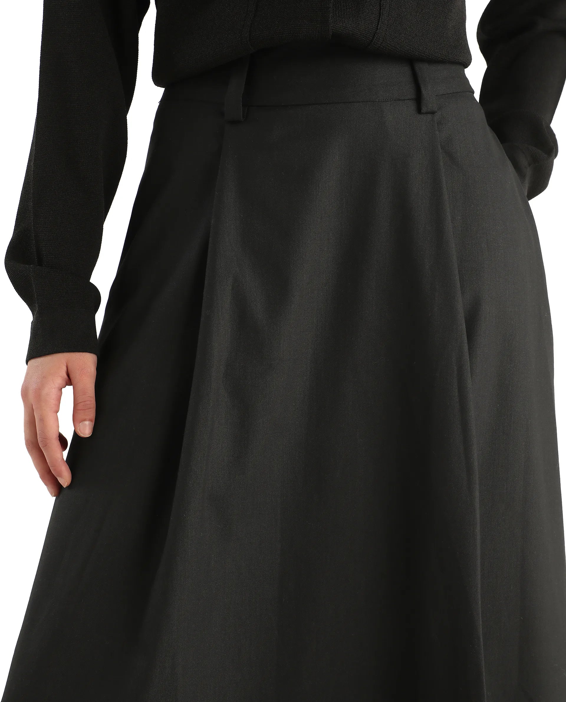 Rareism Women's Noblopa Black Polyester Blend Plain Midi A-Line Skirt