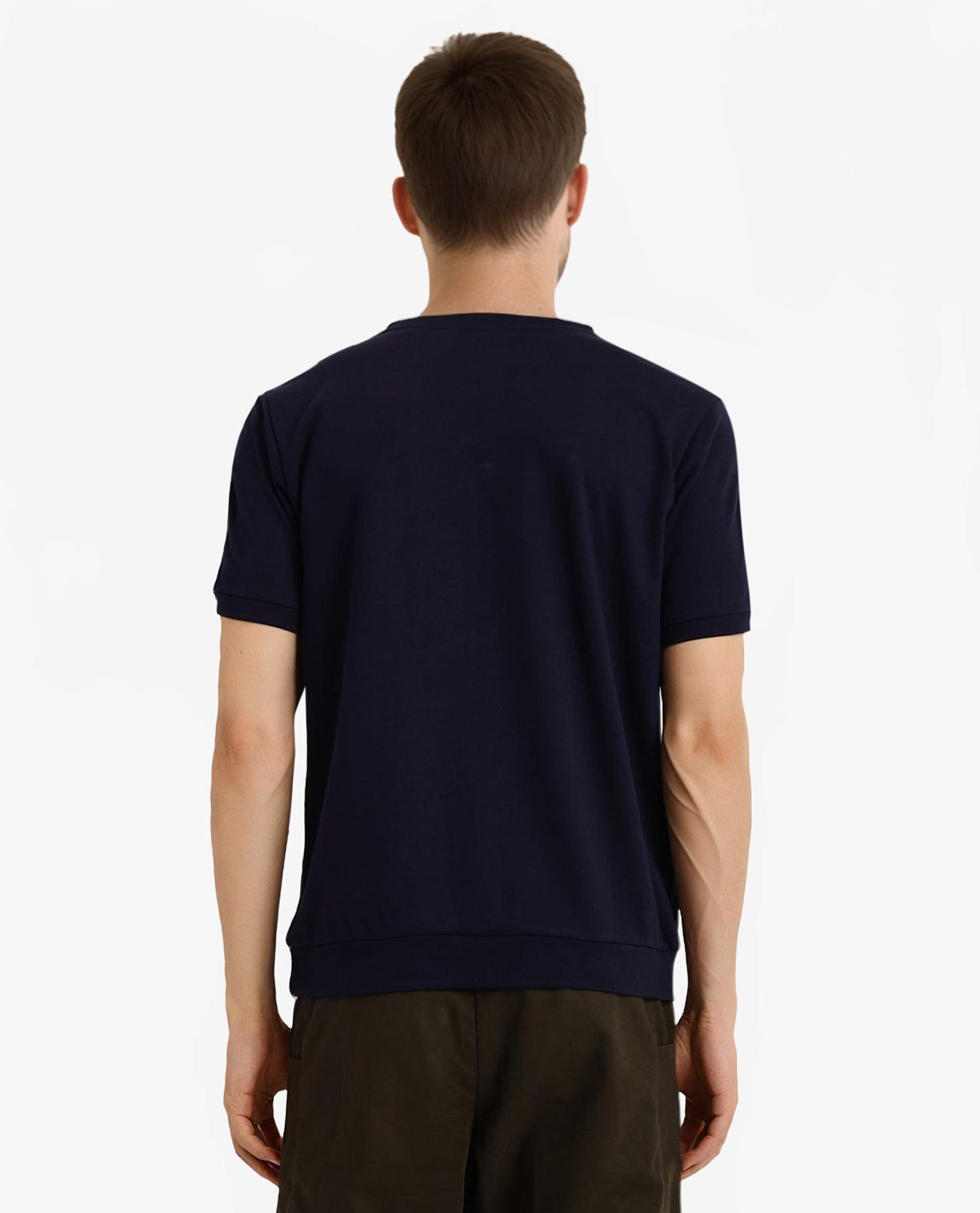 Rare Rabbit Men Nobo Navy Short Sleeve Crew Neck Oversized Fit Monogram Tape T-Shirt