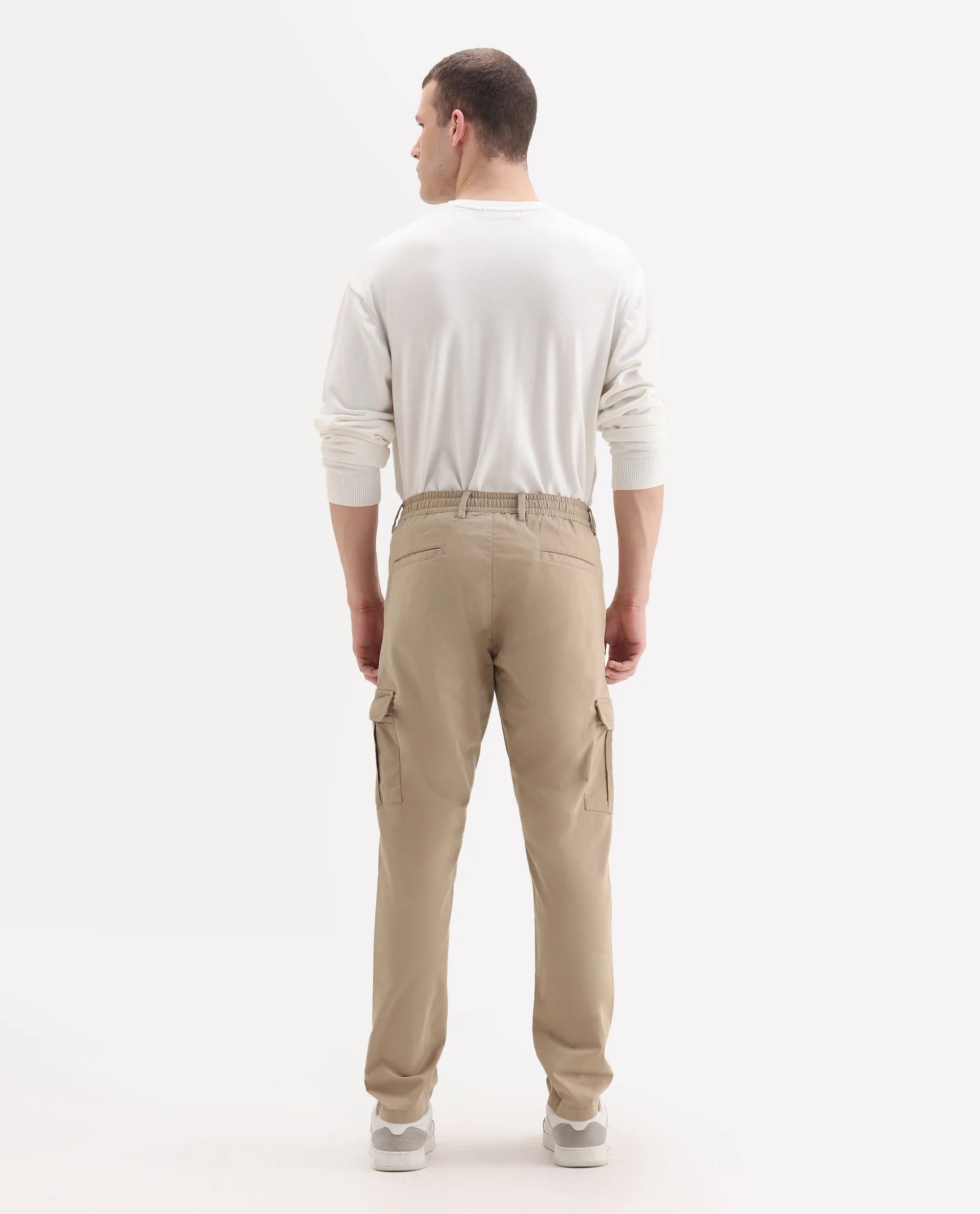 Rare Rabbit Men's Nobon Beige Cotton Plain Regular Fit Trouser