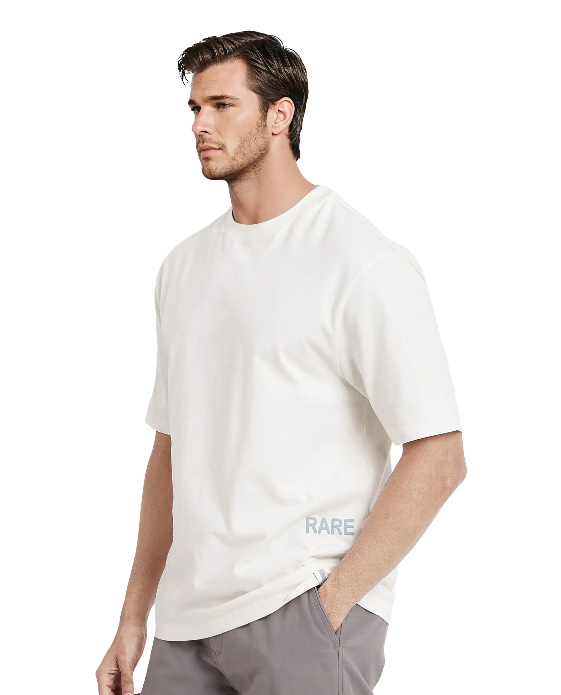 Rare Rabbit Men Nobs Off White Short Sleeve Crew Neck Oversized Fit Graphic Print T-Shirt