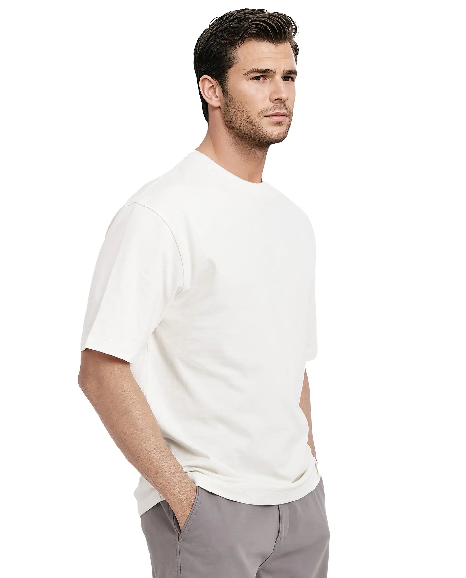 Rare Rabbit Men Nobs Off White Short Sleeve Crew Neck Oversized Fit Graphic Print T-Shirt