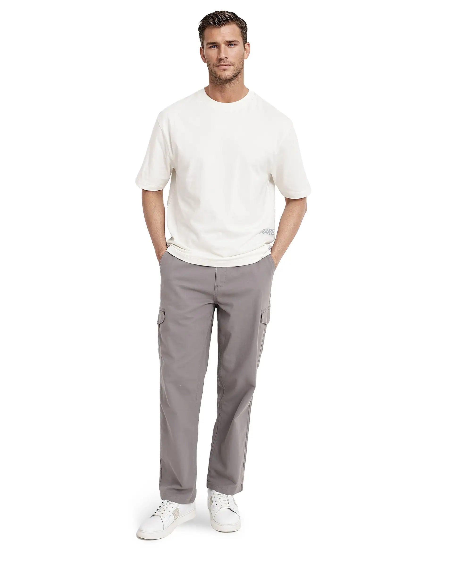 Rare Rabbit Men Nobs Off White Short Sleeve Crew Neck Oversized Fit Graphic Print T-Shirt