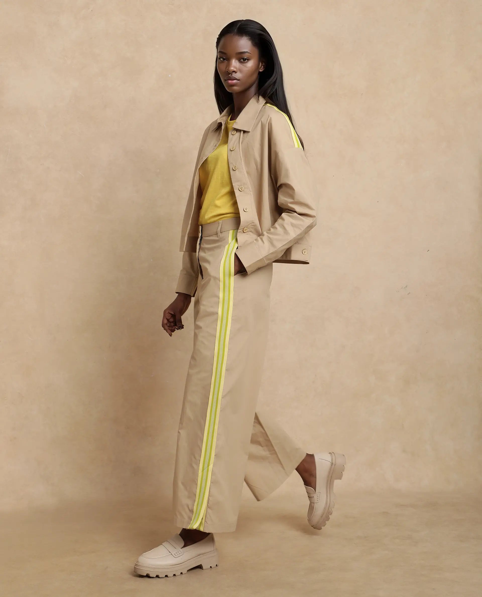 Rareism Women's Nocam B Beige Cotton Plain Ankle Length Wide Trouser