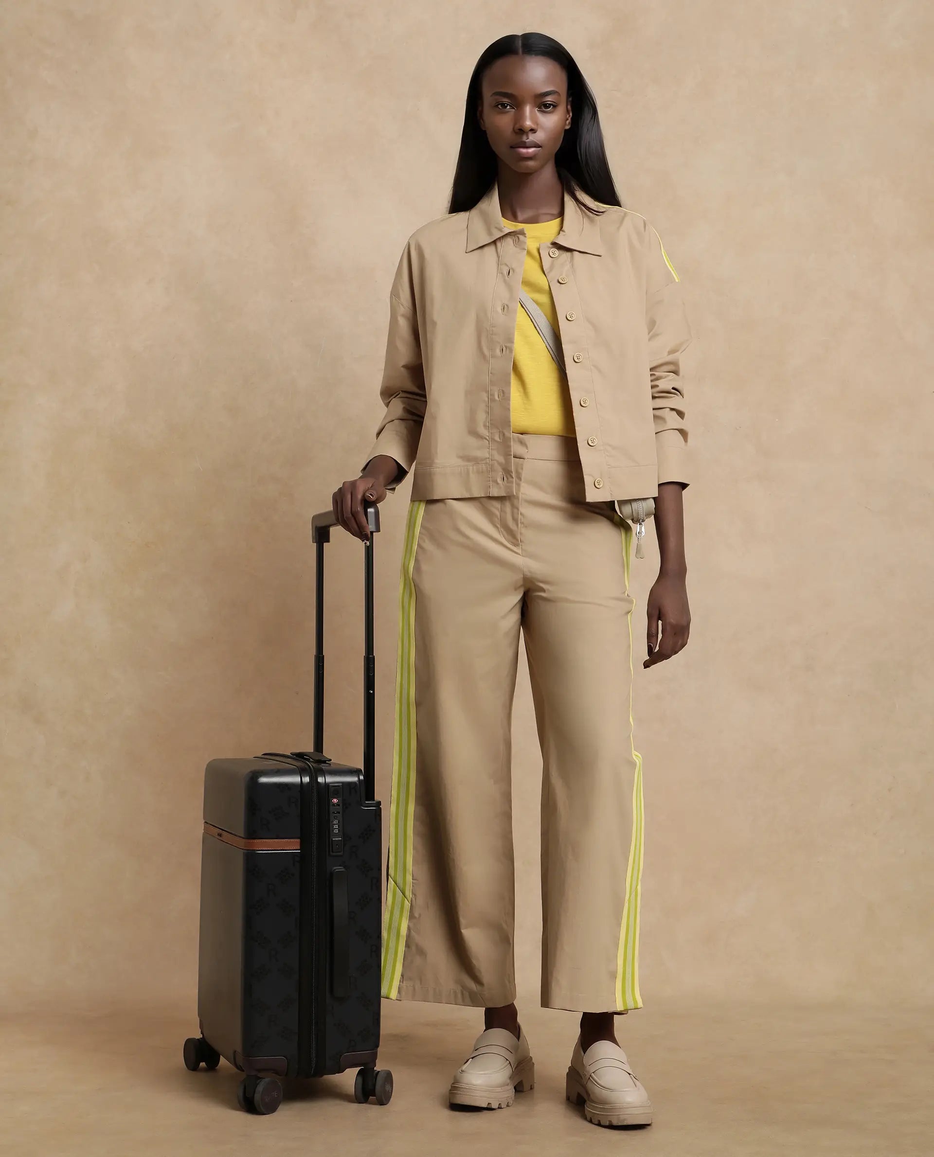 Rareism Women's Nocam S Beige Cotton Spread Collar Plain Cuffed Sleeve Relaxed Fit Shirt