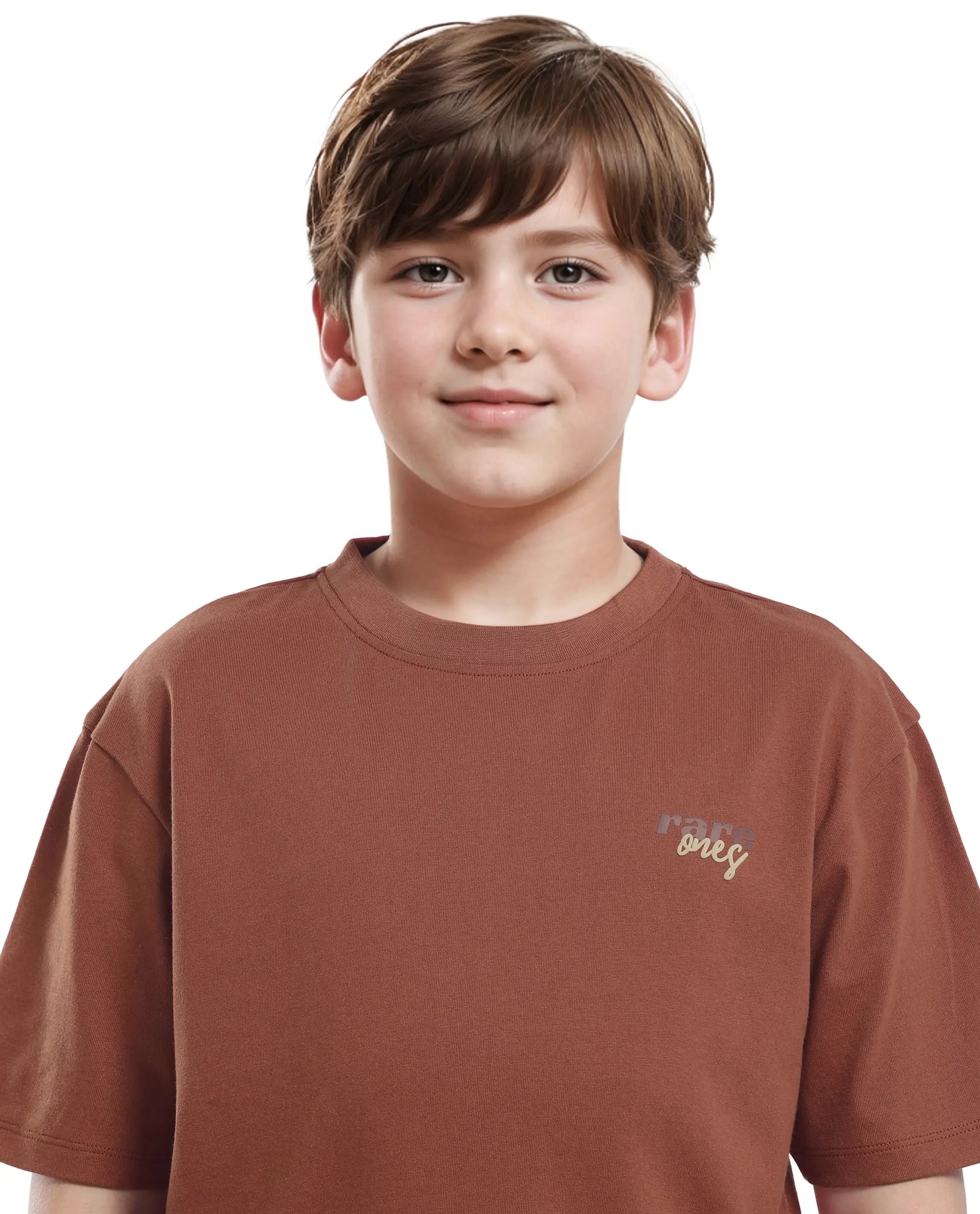 Rare Ones Kids Nolan Rust Cotton Printed Slip-On Oversized Fit T-Shirt