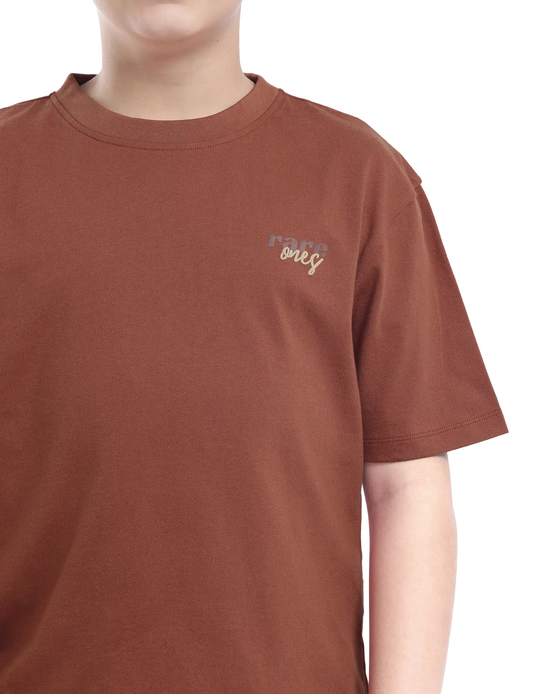Rare Ones Kids Nolan Rust Cotton Printed Slip-On Oversized Fit T-Shirt