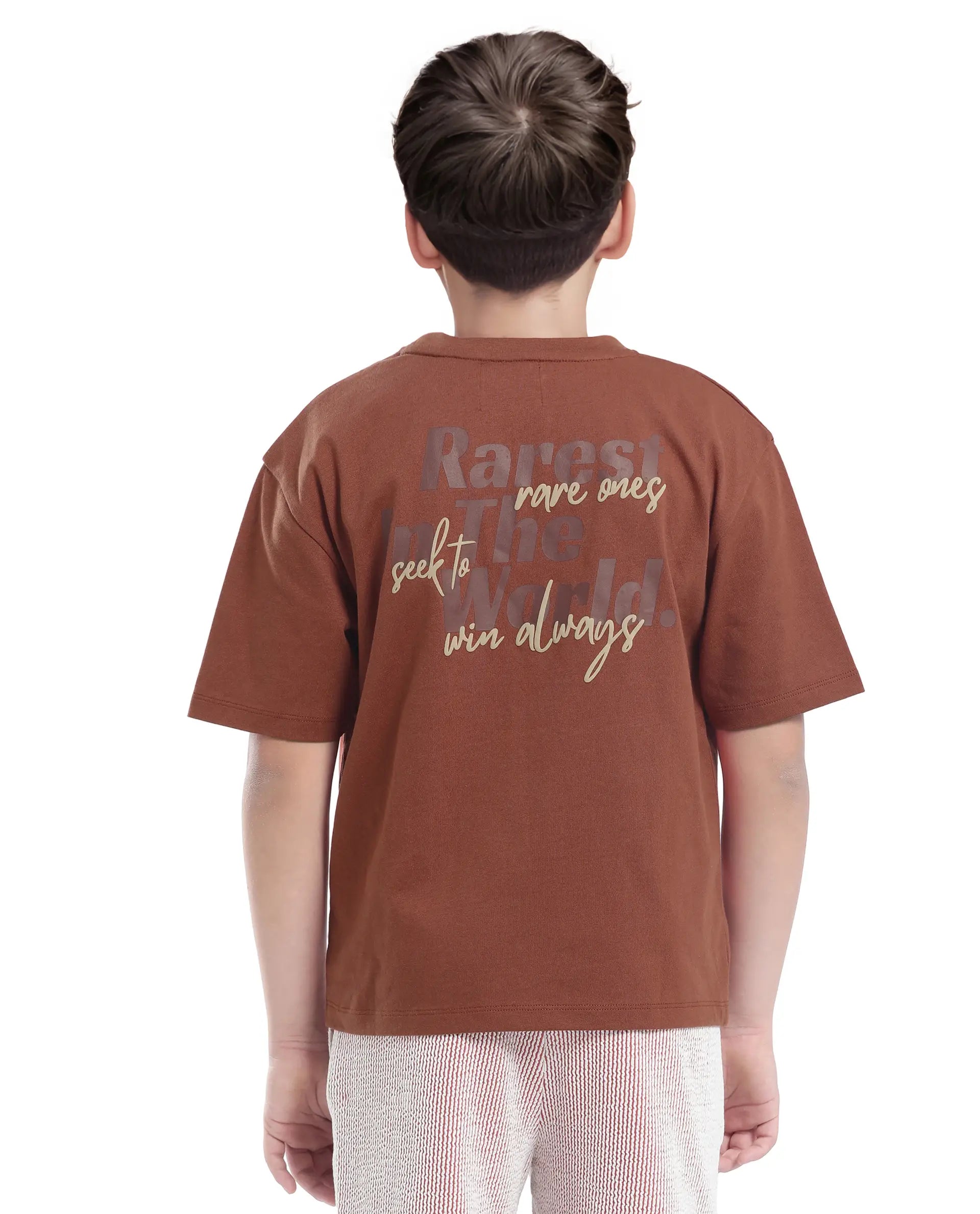 Rare Ones Kids Nolan Rust Cotton Printed Slip-On Oversized Fit T-Shirt
