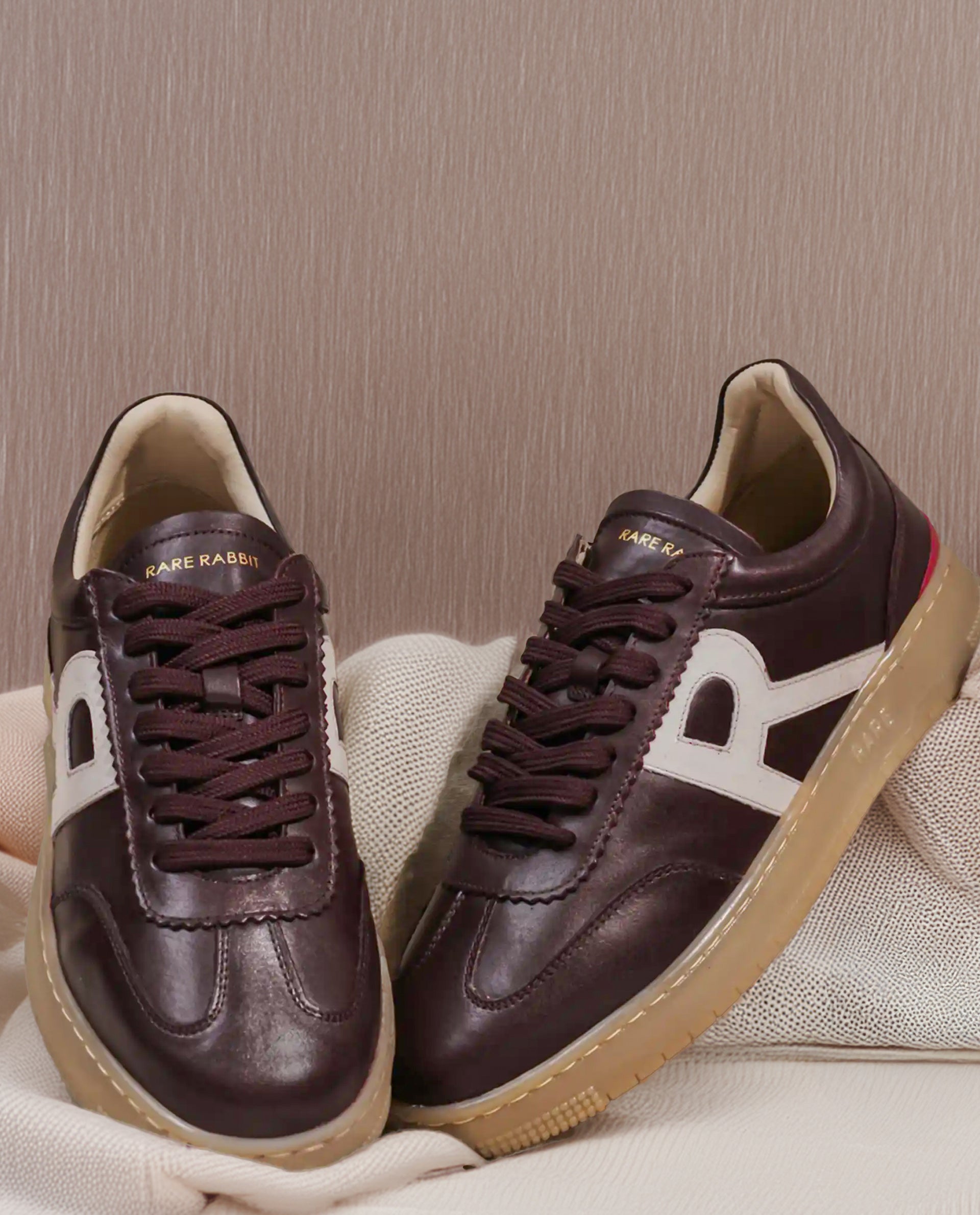 Rare Rabbit Men Dorset Pro Burgundy Genuine Leather Shoes Low-Top Lace-Up Dual Tone Sneaker Shoes