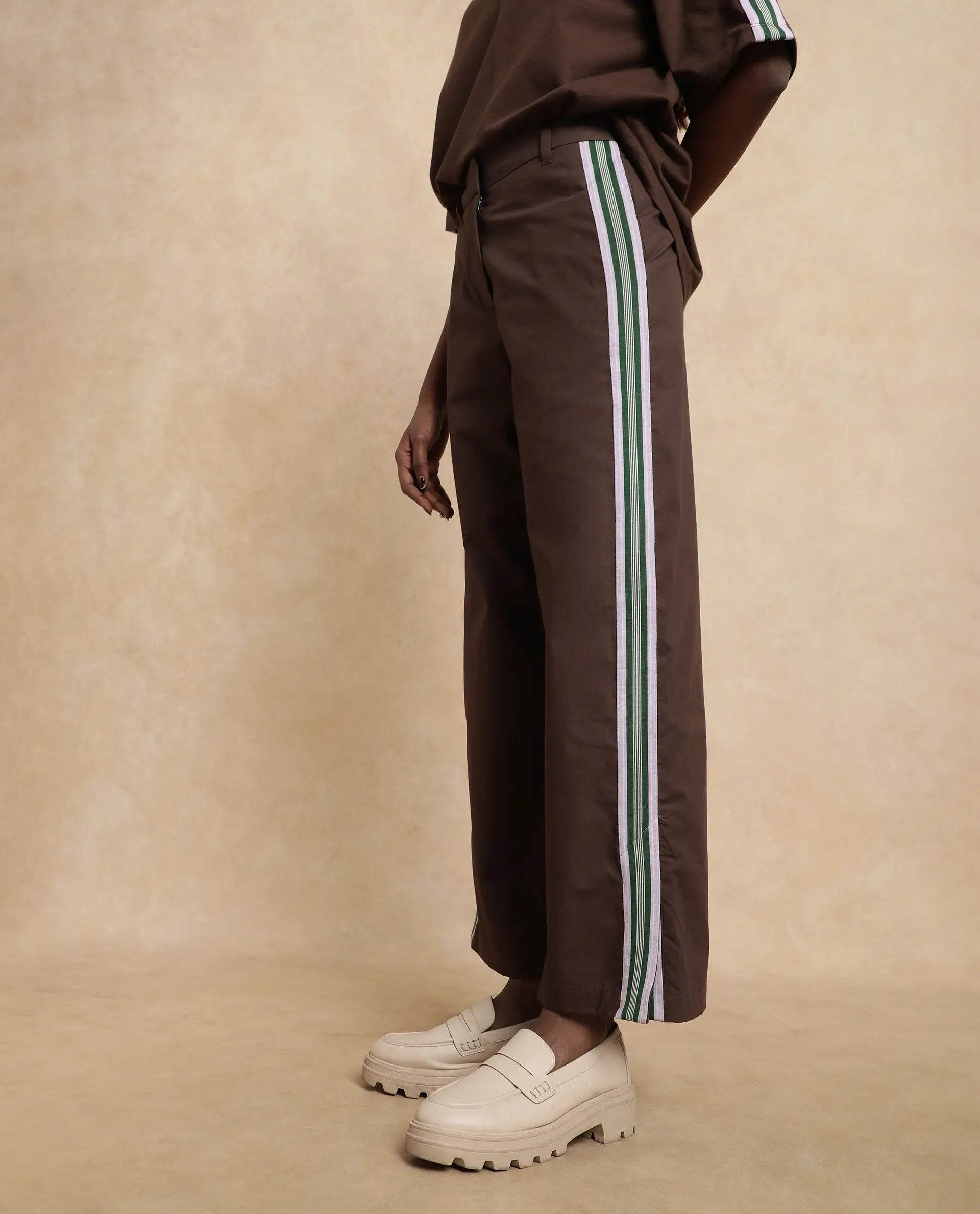 Rareism Women's Nonwen B Brown Cotton Plain Ankle Length Wide Trouser