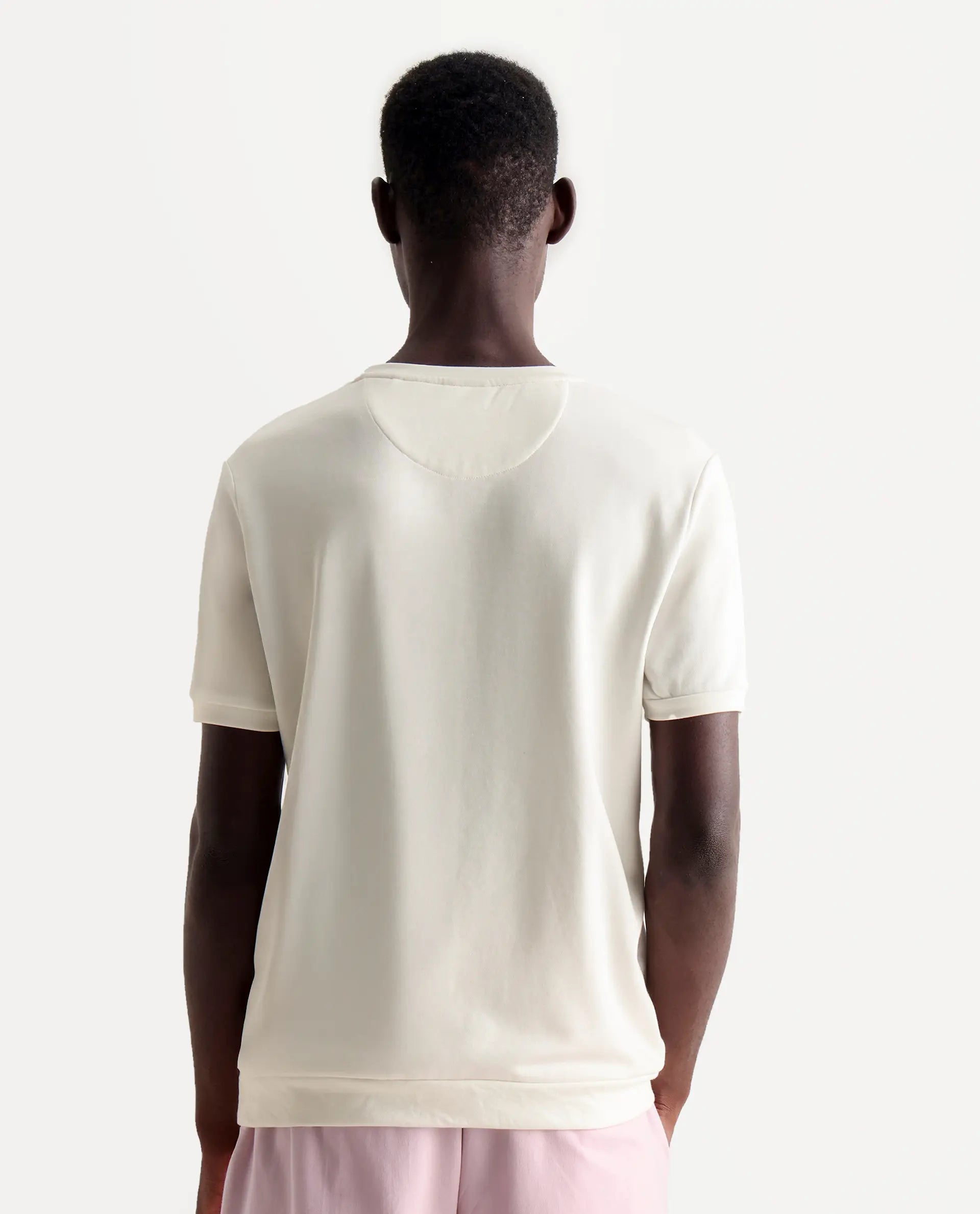 Rare Rabbit Men's Nor-3 Off White Cotton Blend Embroidered Oversized Fit Half Sleeve Crew Neck T-Shirt