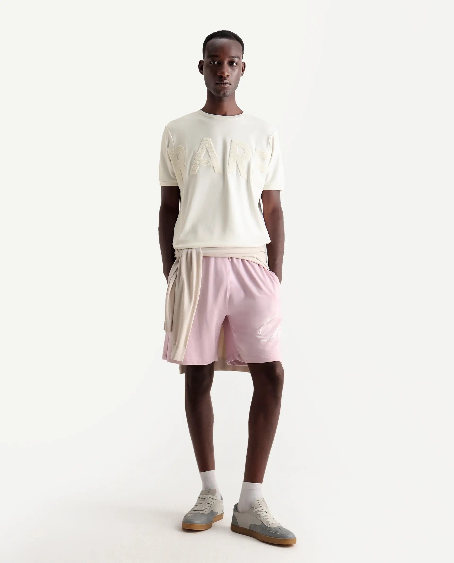 Rare Rabbit Men's Nor-3 Off White Cotton Blend Embroidered Oversized Fit Half Sleeve Crew Neck T-Shirt