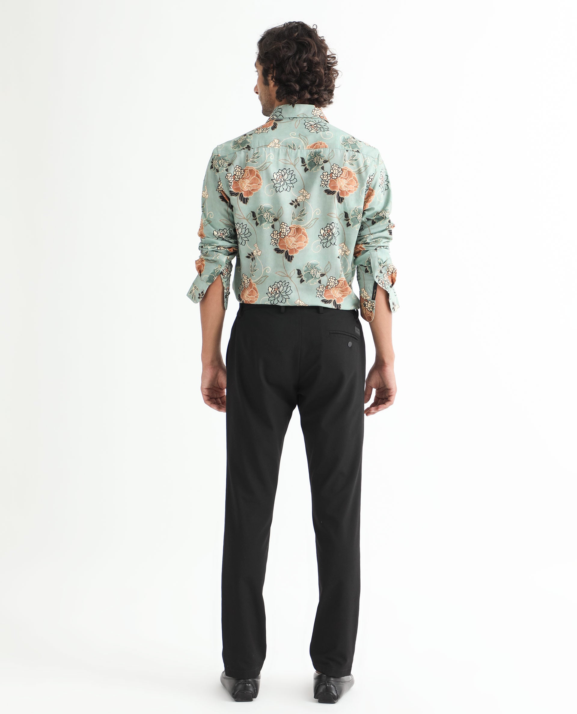 Rare Rabbit Men's Nord Light Green Cotton Viscose Fabric Floral Print Full Sleeves Shirt