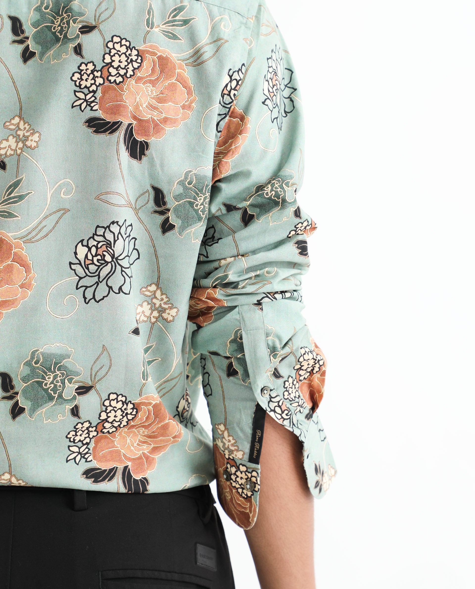 Rare Rabbit Men's Nord Light Green Cotton Viscose Fabric Floral Print Full Sleeves Shirt