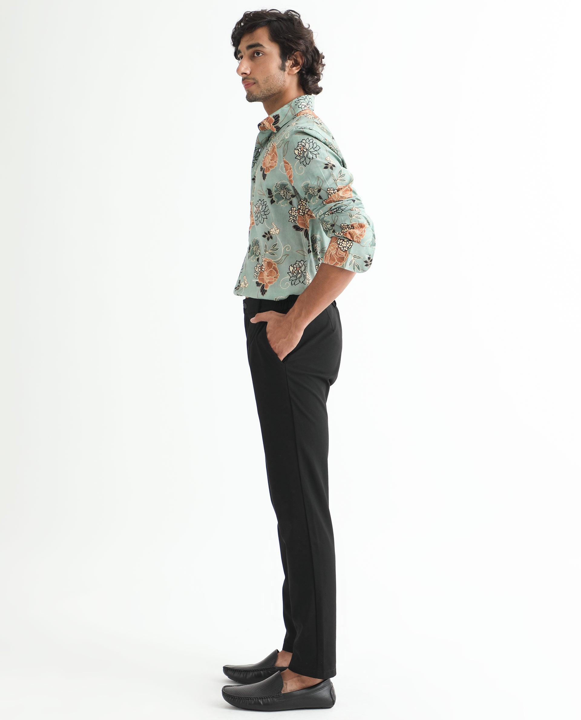 Rare Rabbit Men's Nord Light Green Cotton Viscose Fabric Floral Print Full Sleeves Shirt