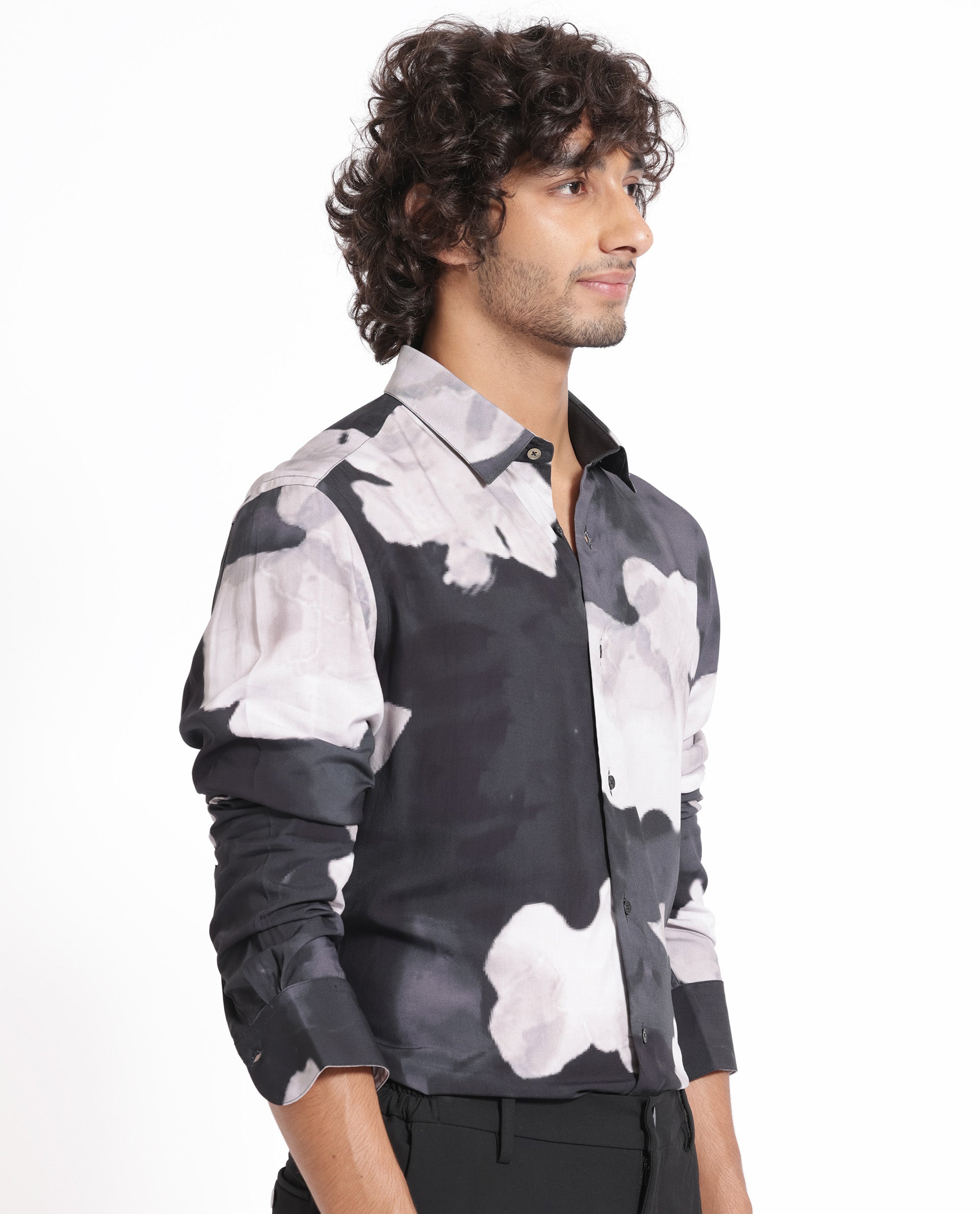 Rare Rabbit Men's Noten Black Viscose Fabric Floral Print Full Sleeves Shirt