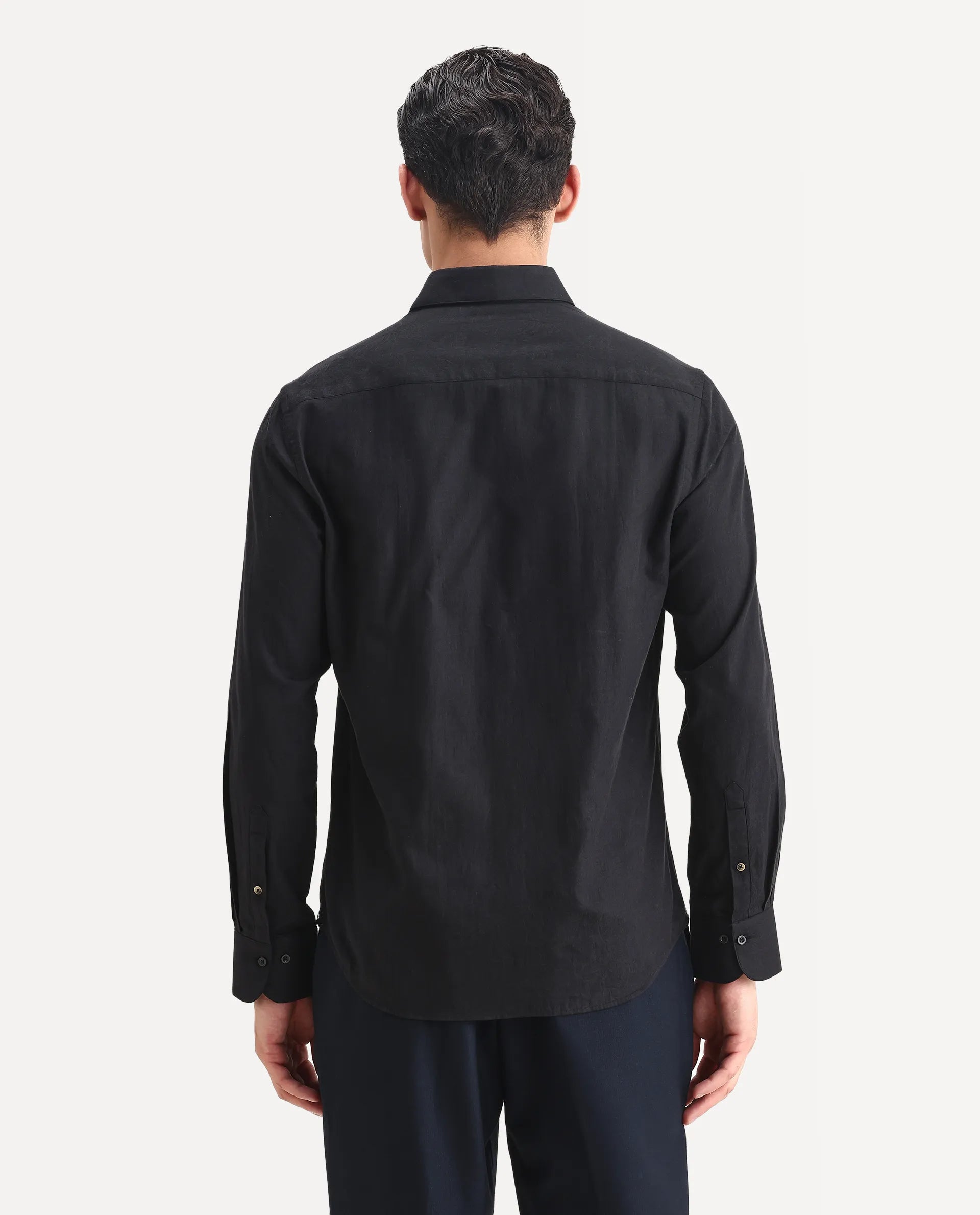 Rare Rabbit Men's Guild Statement Notum Black Cotton Plain Regular Fit Full Sleeve Collared Shirt