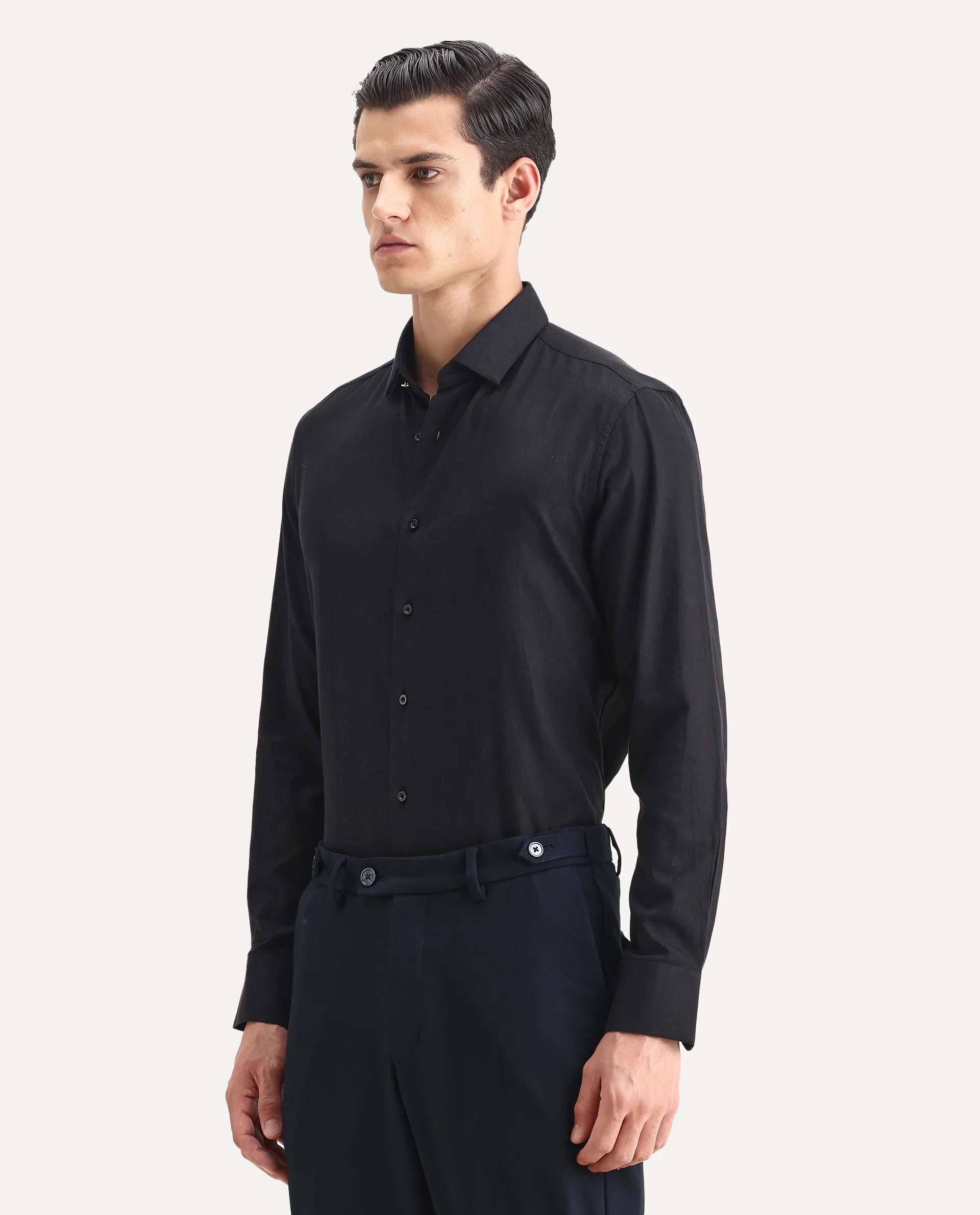 Rare Rabbit Men's Guild Statement Notum Black Cotton Plain Regular Fit Full Sleeve Collared Shirt