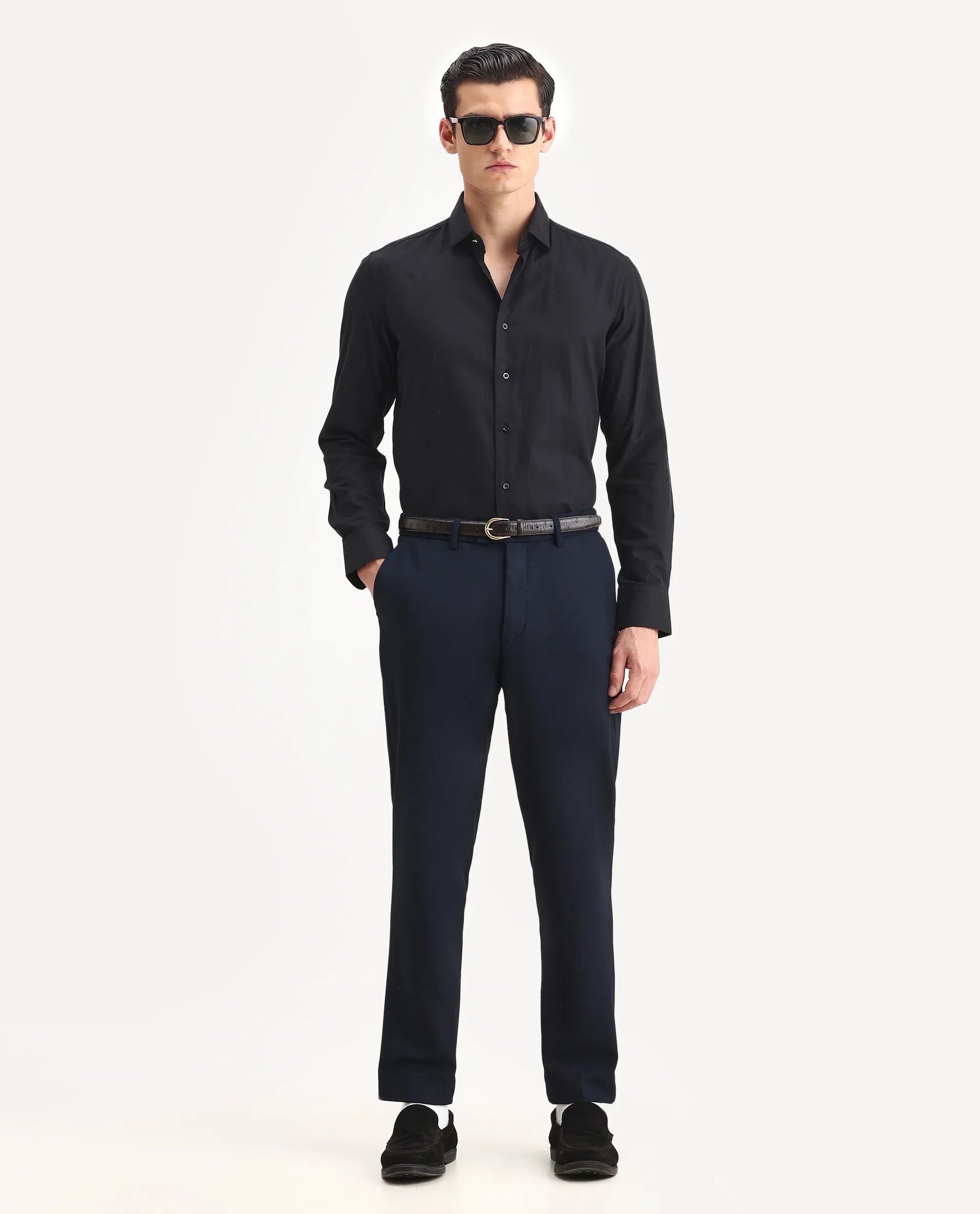 Rare Rabbit Men's Guild Statement Notum Black Cotton Plain Regular Fit Full Sleeve Collared Shirt