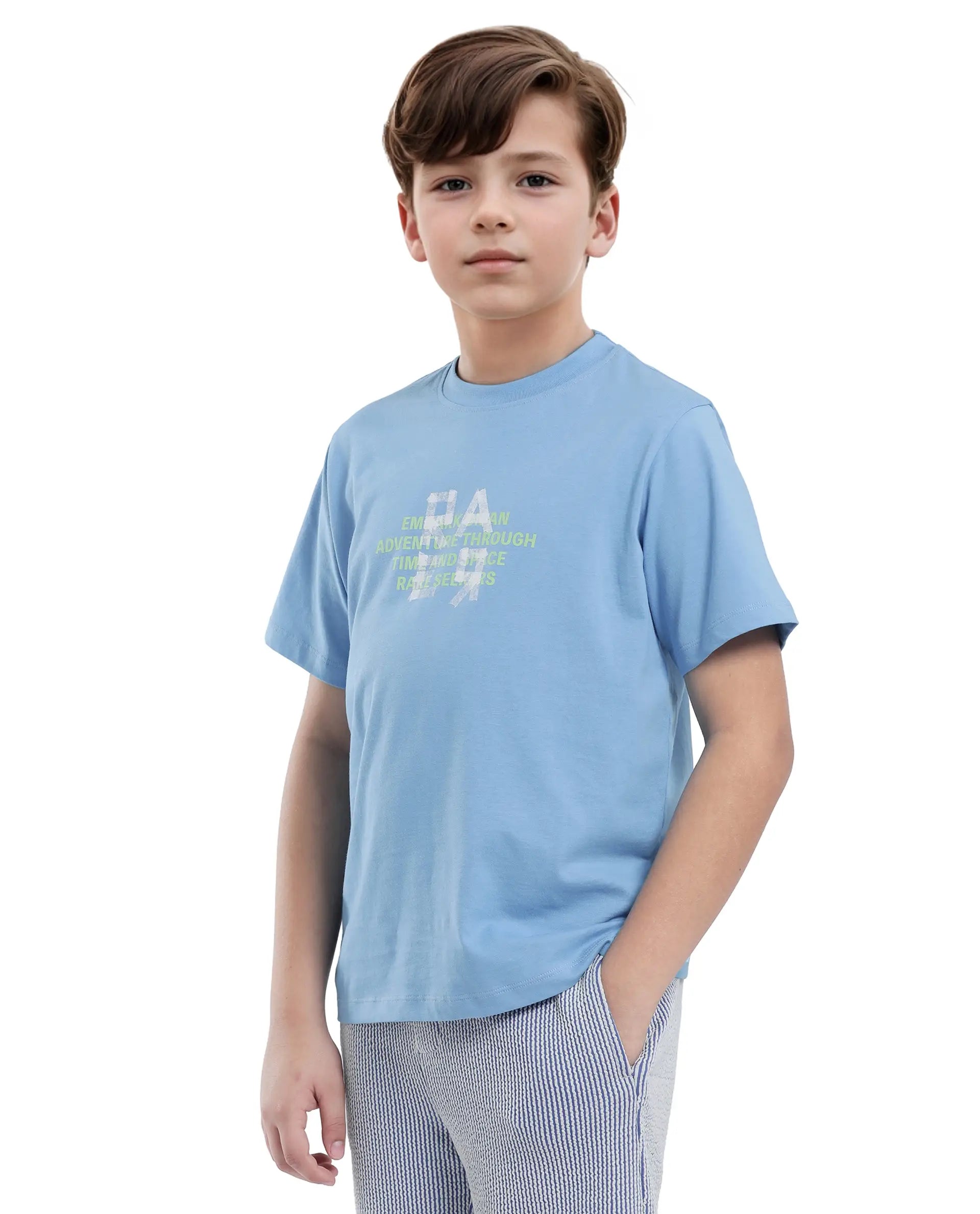 Rare Ones Kids Nova Blue Cotton Half Sleeve Solid Slip-On Closure Regular Fit T-Shirt