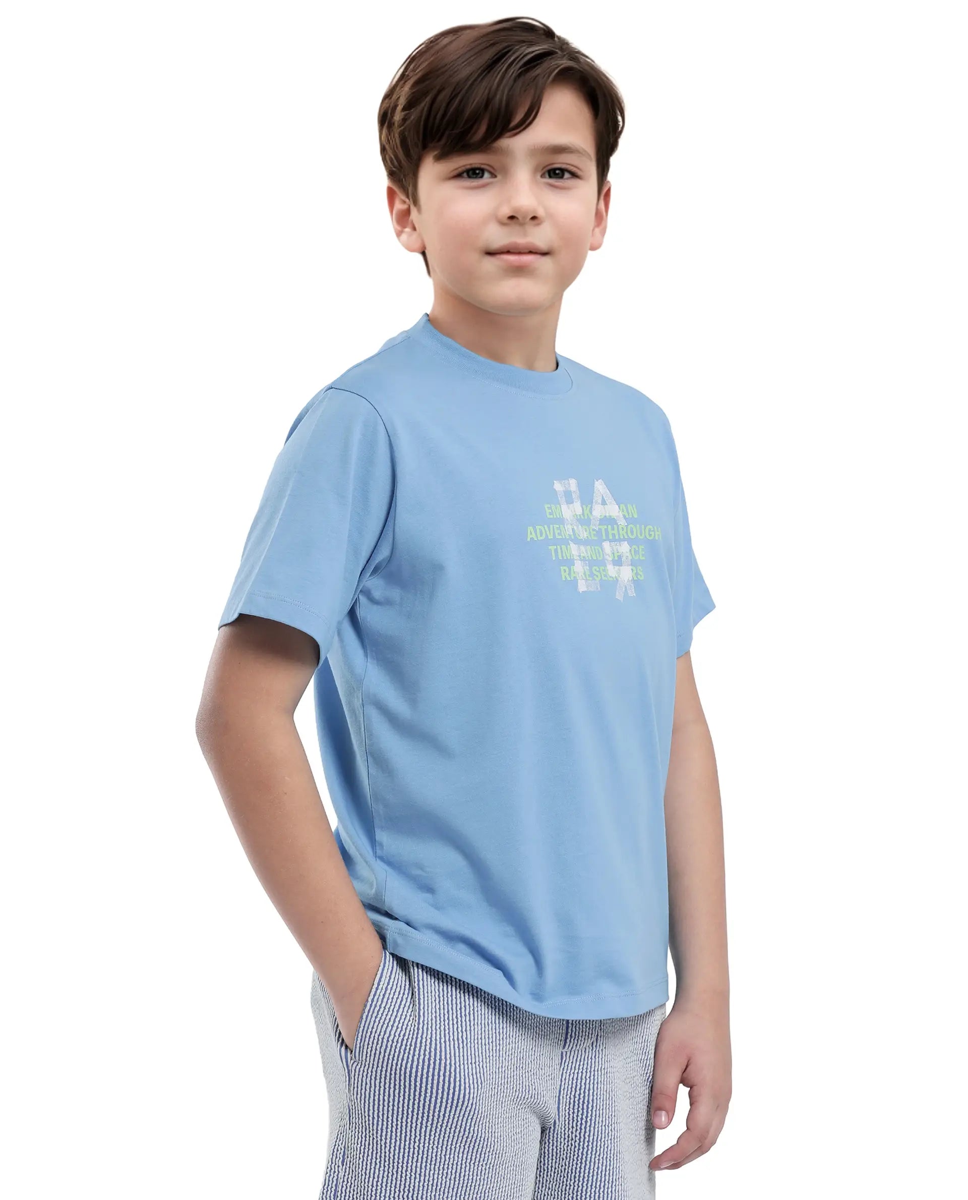 Rare Ones Kids Nova Blue Cotton Half Sleeve Solid Slip-On Closure Regular Fit T-Shirt
