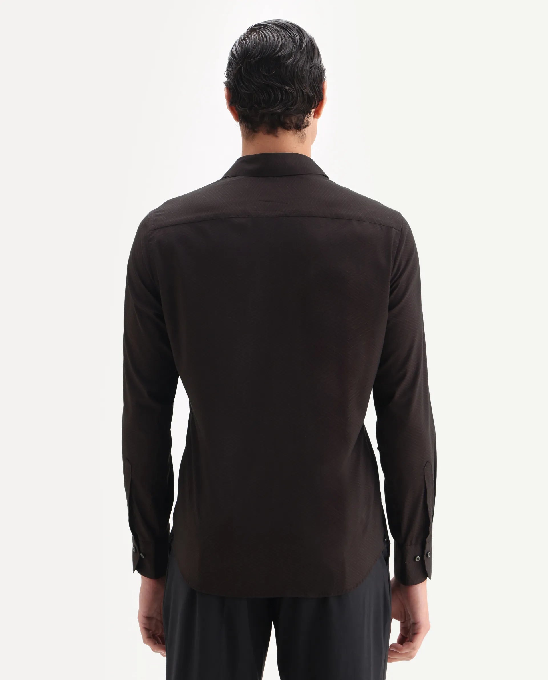 Rare Rabbit Men's Nova Dark Maroon Cotton Fabric Full Sleeve Collared Neck Geometric Print Shirt
