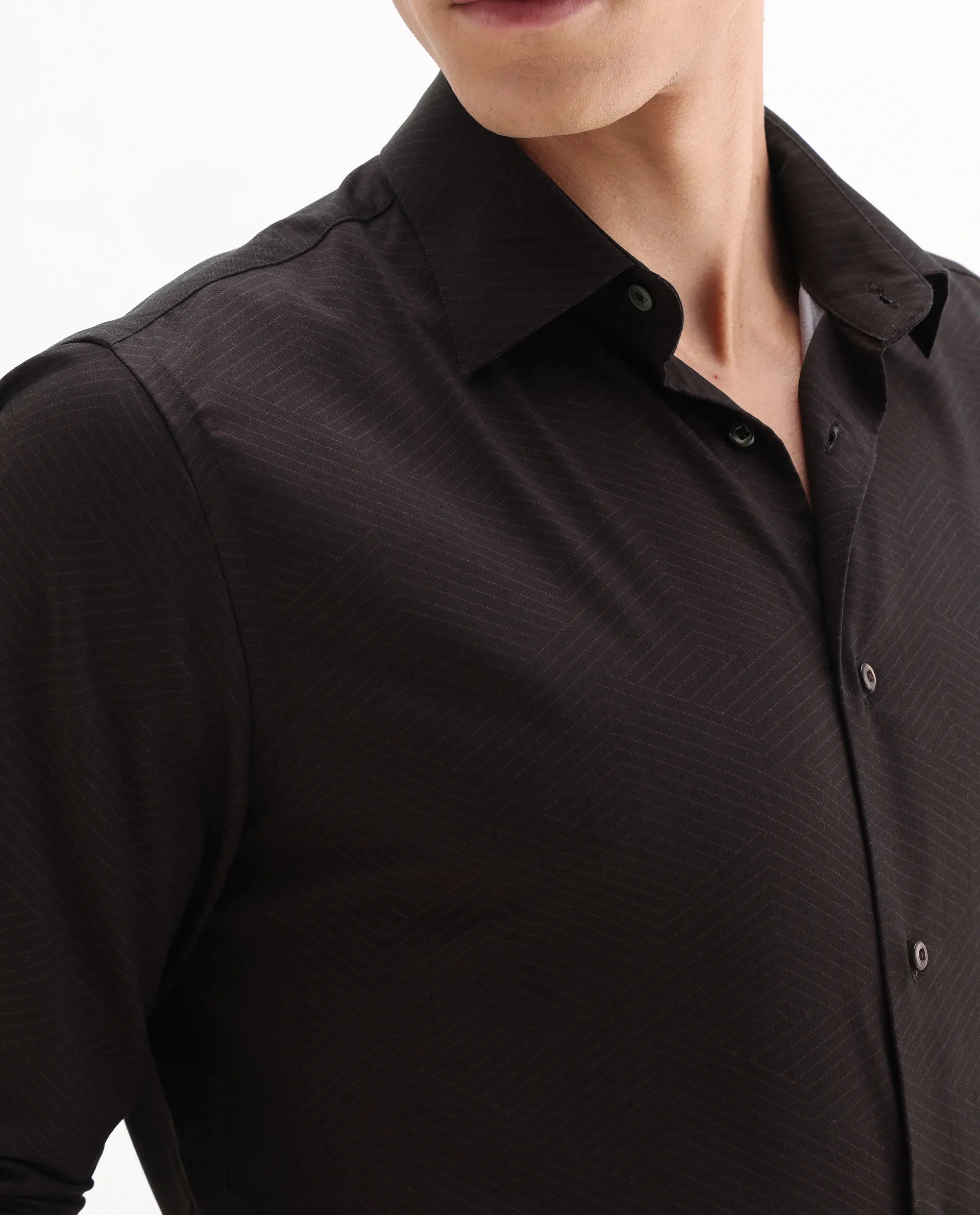 Rare Rabbit Men's Nova Dark Maroon Cotton Fabric Full Sleeve Collared Neck Geometric Print Shirt