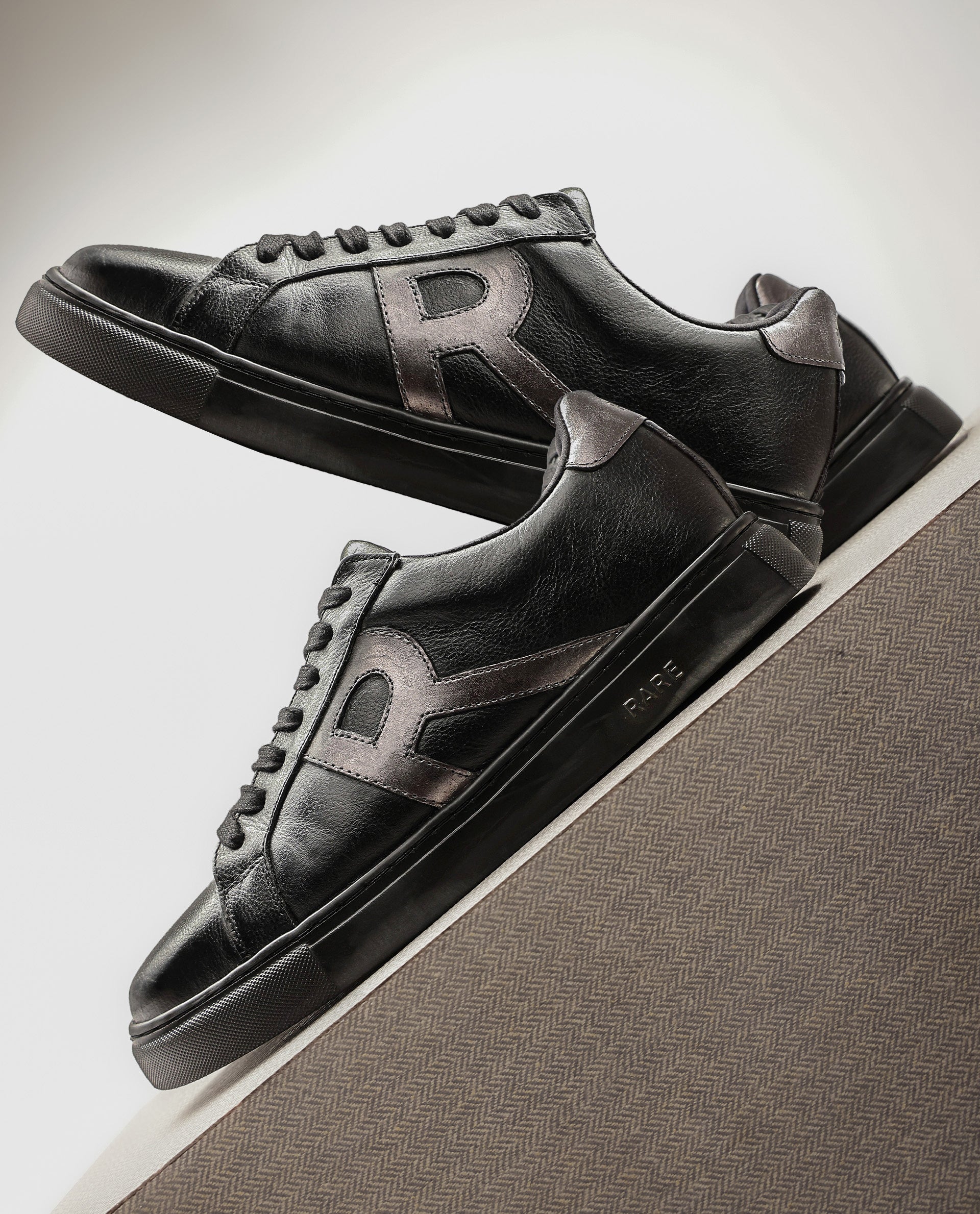 Rare Rabbit Men's Nova Pro Metallic Black Patent Leather Low-Top Lace-Up Sneaker Shoes