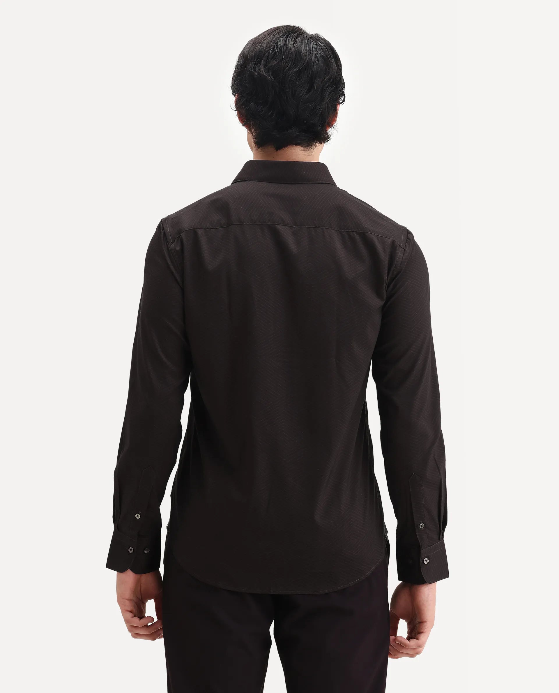 Rare Rabbit Men's Noven Maroon Cotton Geometric Print Regular Fit Full Sleeve Collared Shirt